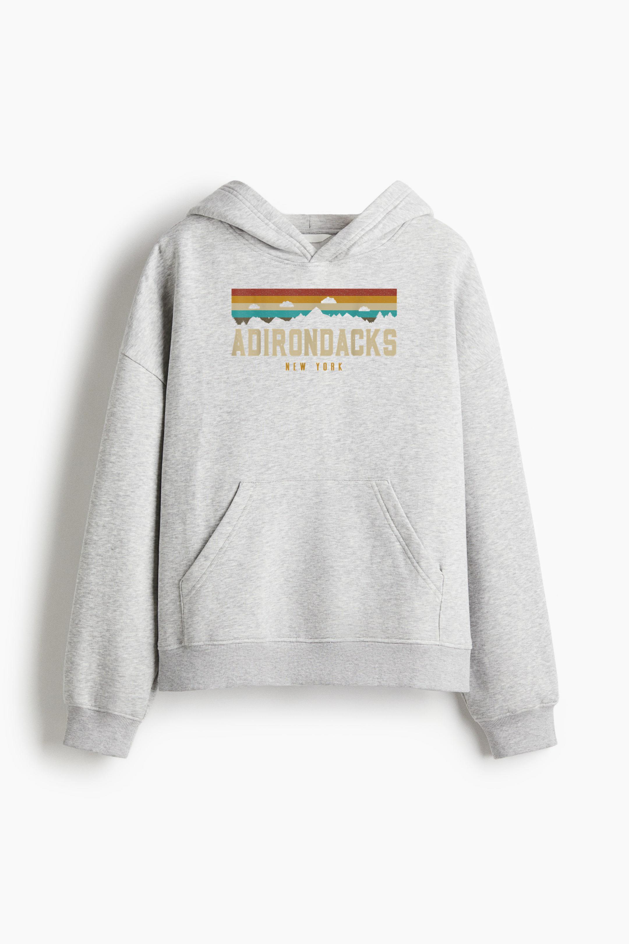Adirondacks Vintage Mountains Hiking Camping Loose-Fit Printed Hoodie - Image 4