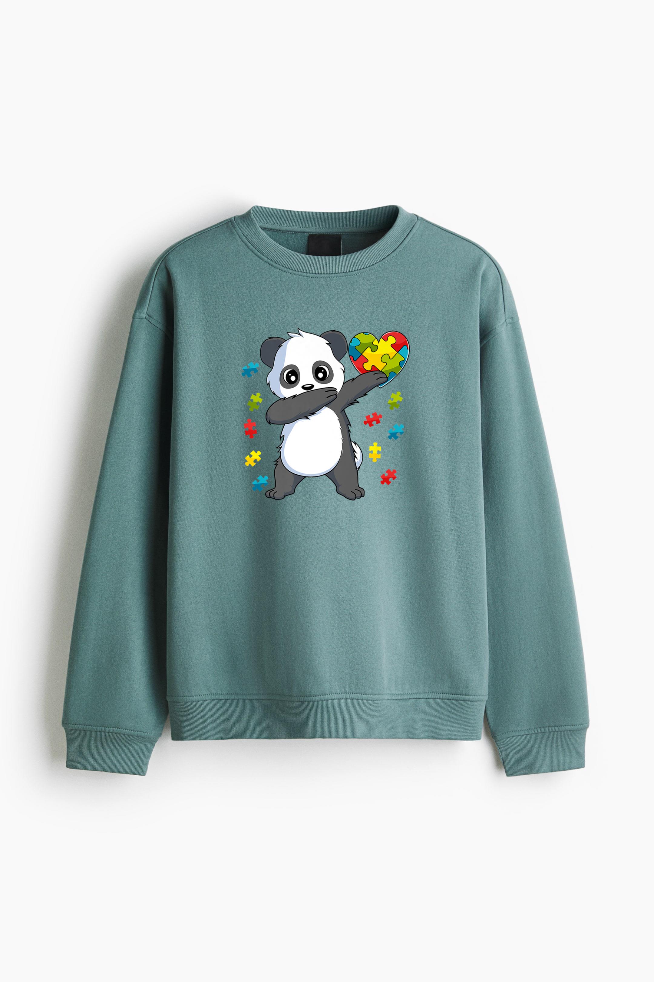Autism Awareness Dabbing Panda Bear Puzzle Regular Fit Printed Sweatshirt - Image 4