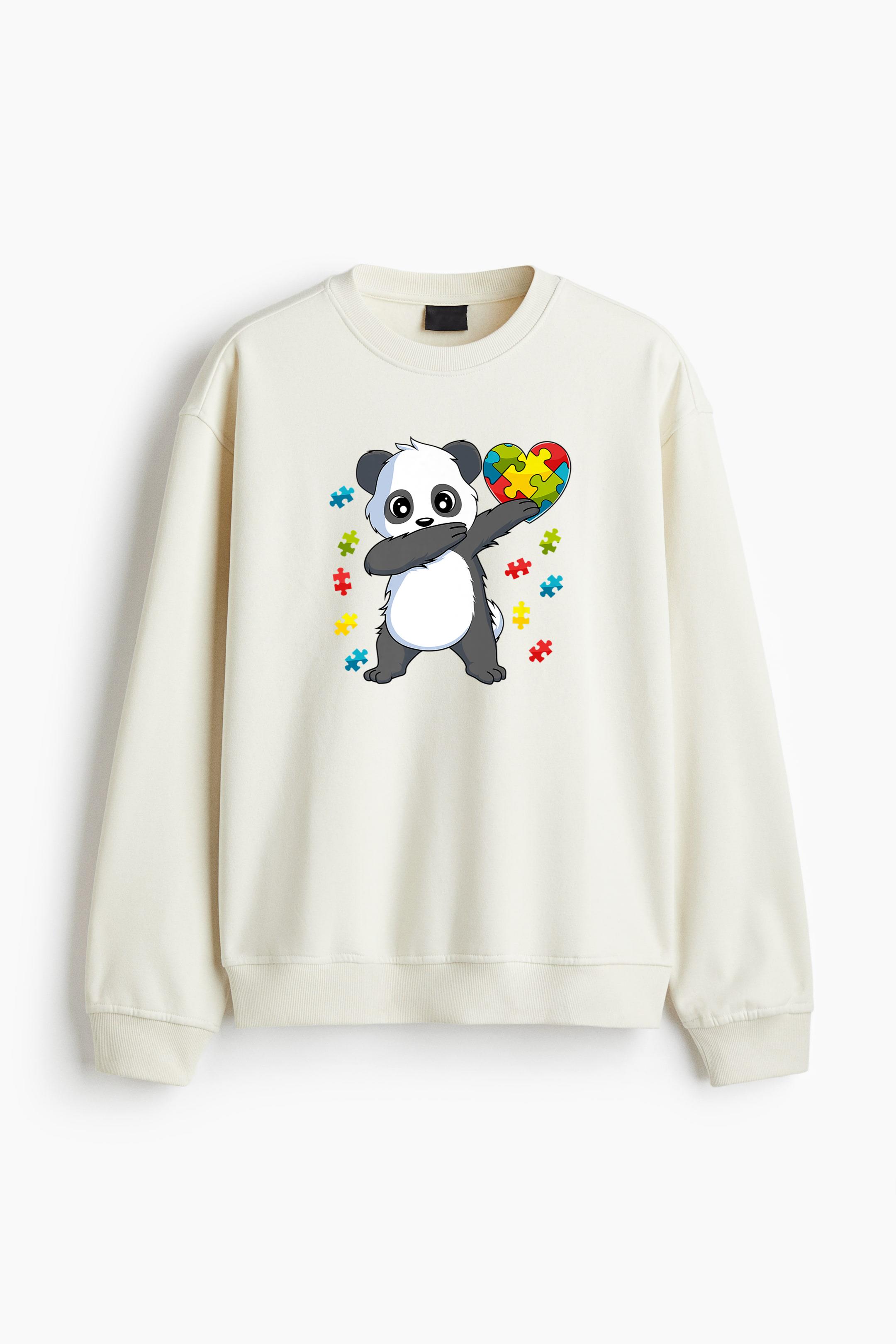 Autism Awareness Dabbing Panda Bear Puzzle Regular Fit Printed Sweatshirt - Image 3