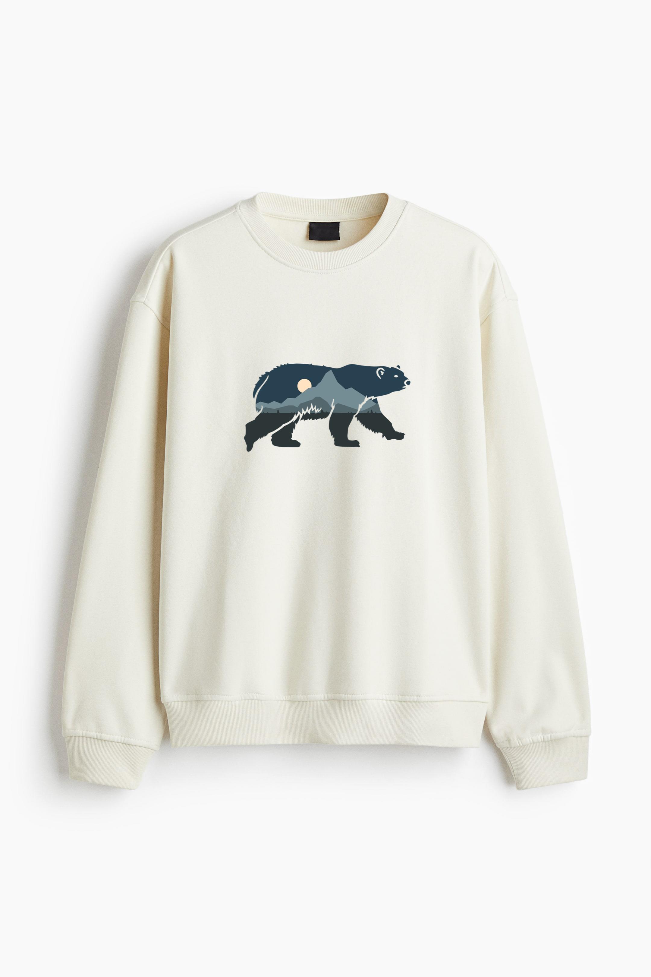 Bear Animal Mountain Landscape Regular Fit Printed Sweatshirt - Image 3