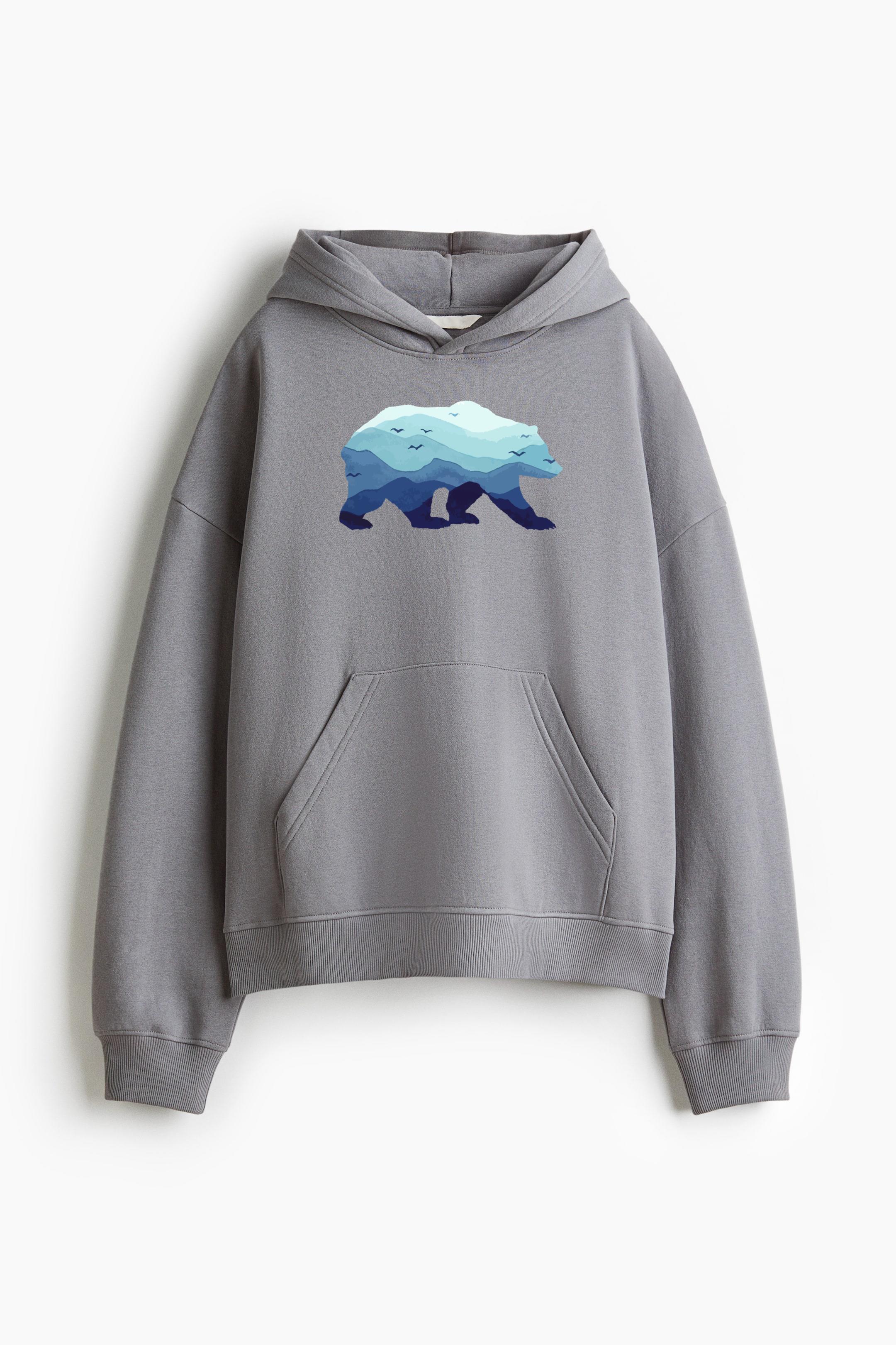 Bear Mountains Grizzly Hiking Camping Loose-Fit Printed Hoodie - Image 3