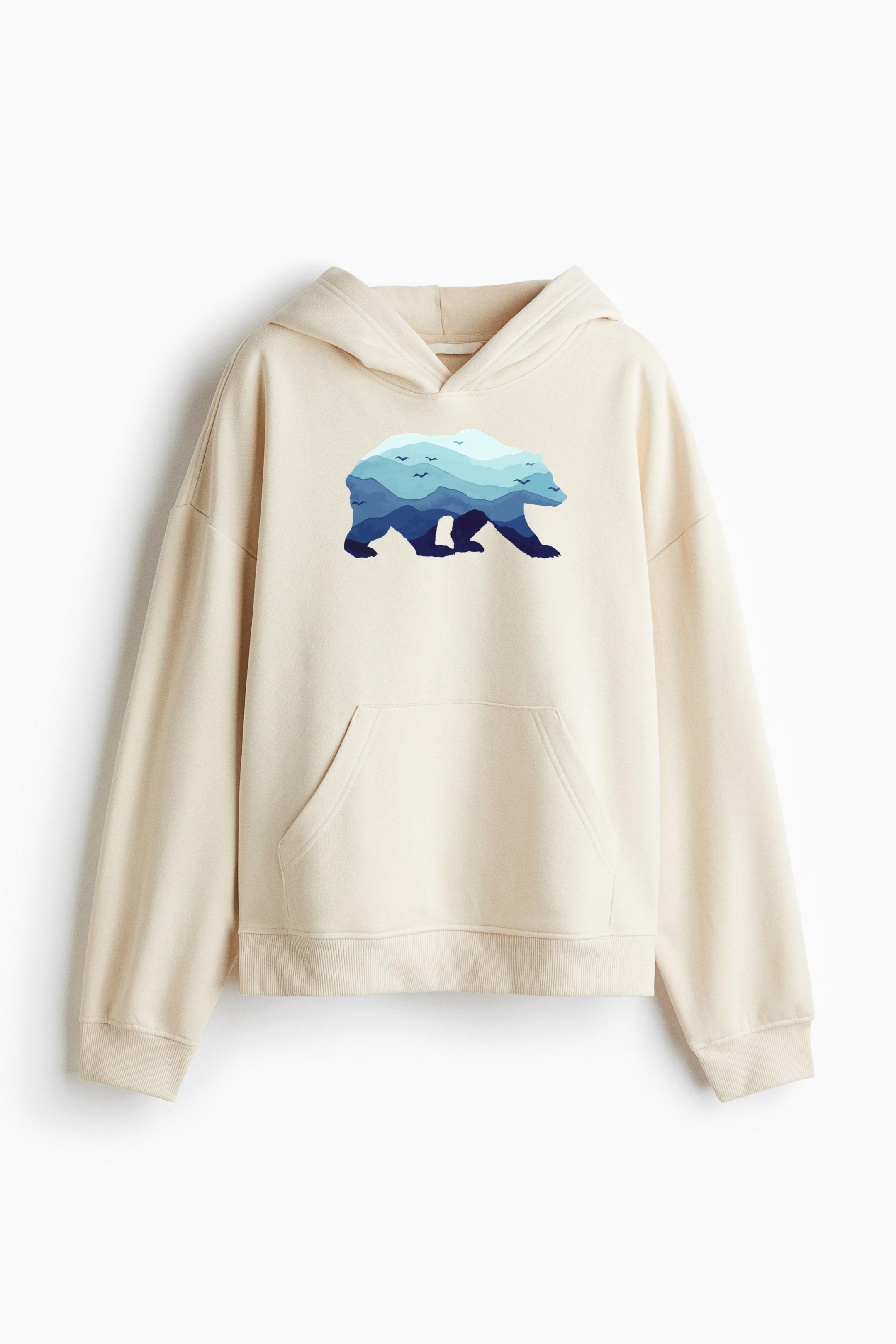 Bear Mountains Grizzly Hiking Camping Loose-Fit Printed Hoodie
