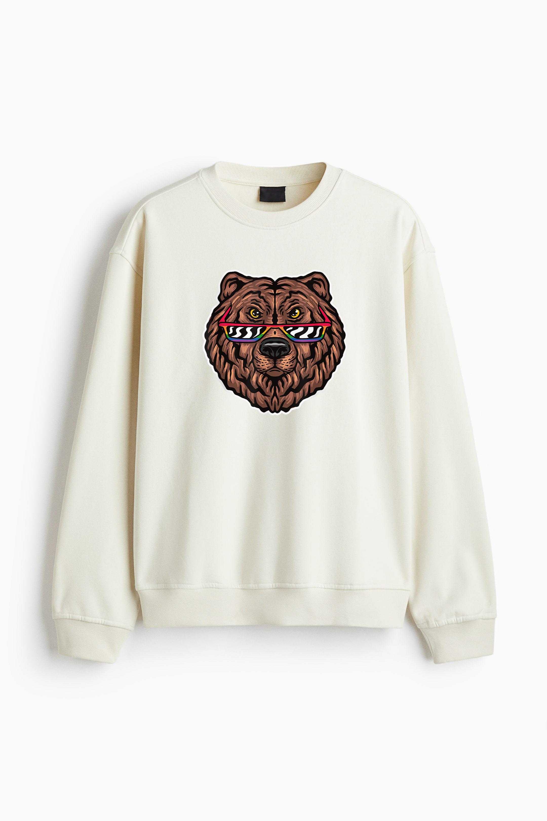 Bear With LGBT Glasses Regular Fit Printed Sweatshirt - Image 3