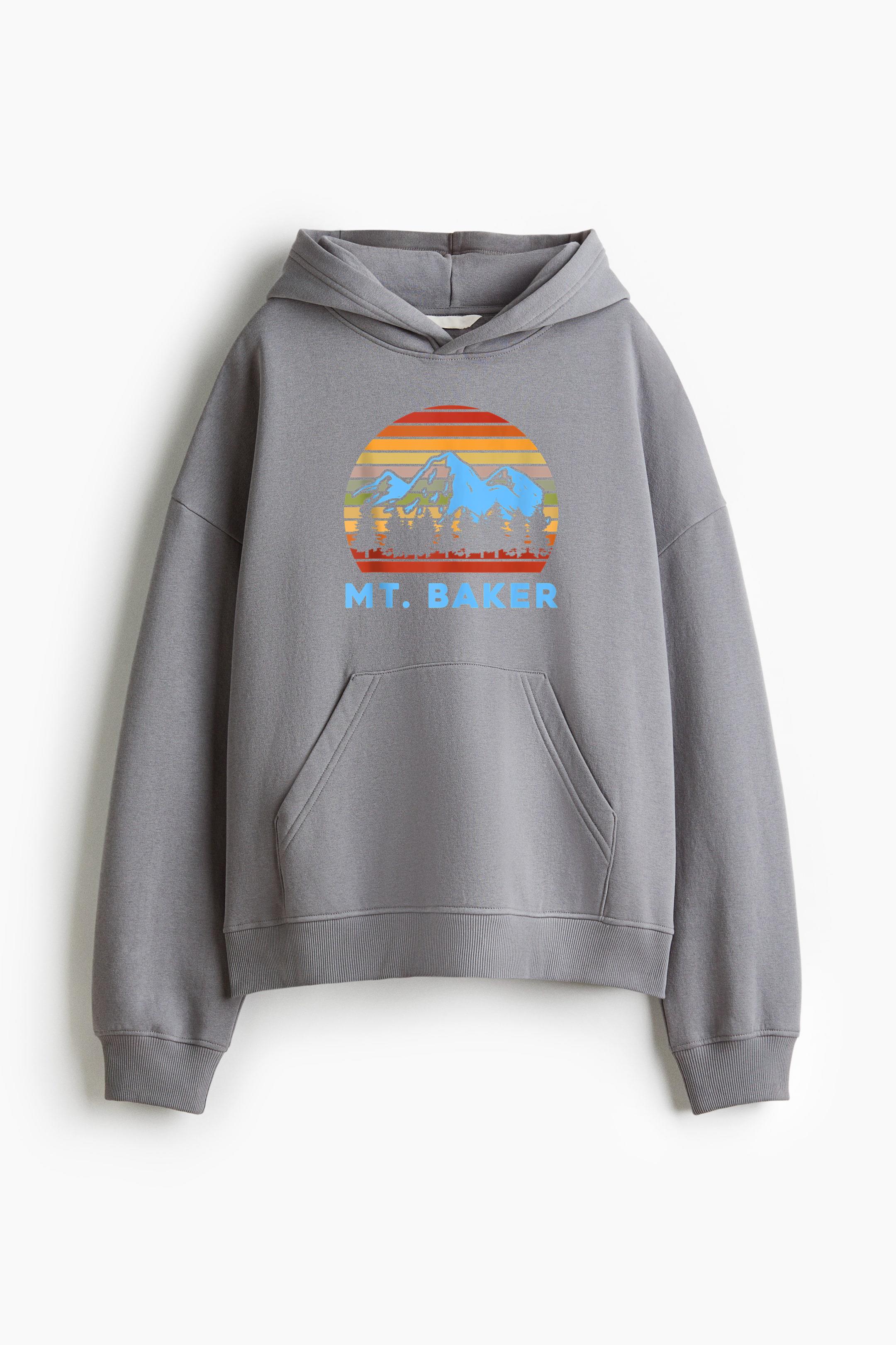 Camping Mt. Baker Hiking Nature Loose-Fit Printed Hoodie - Image 3