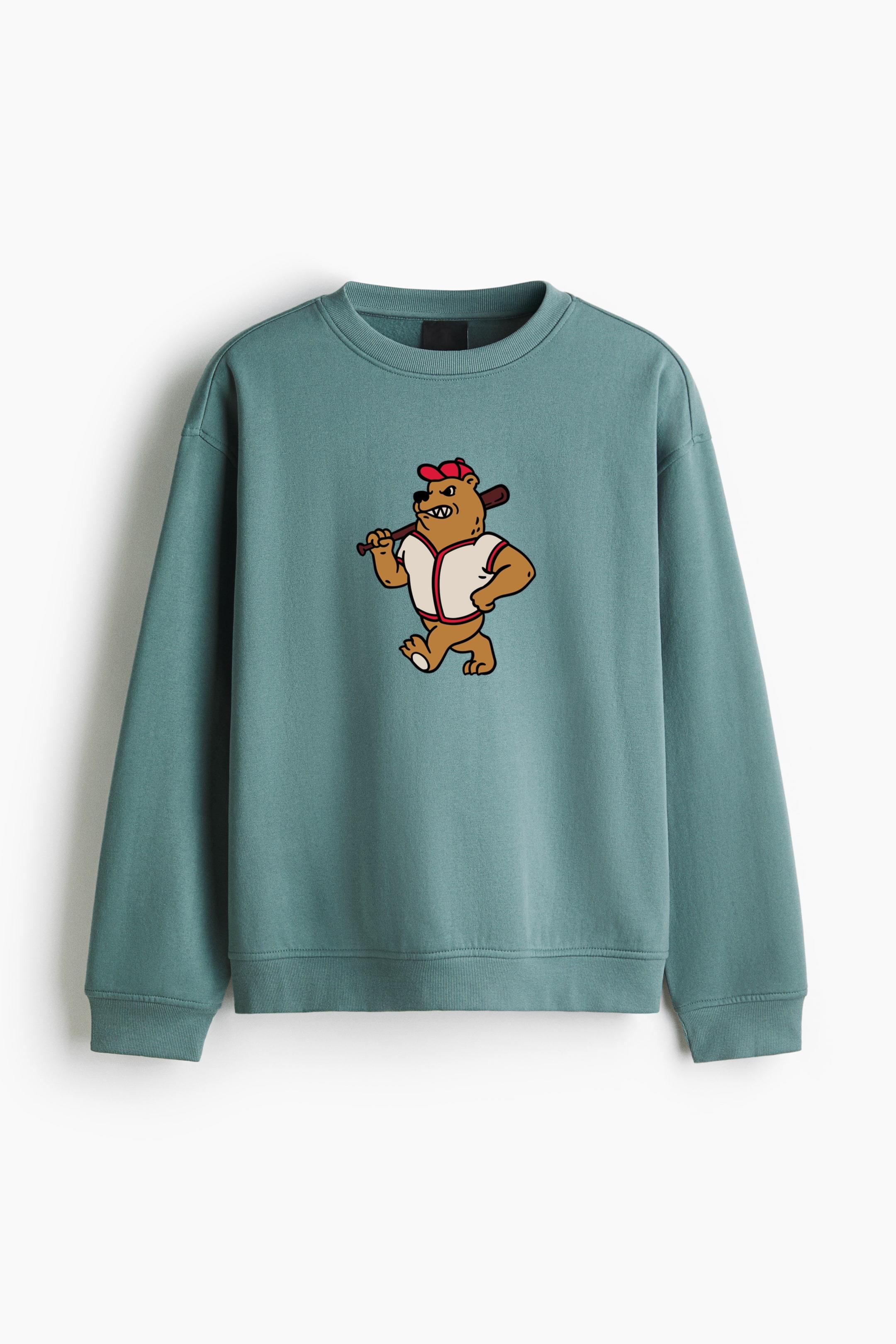 Cartoon Bear Holding A Baseball Bat Regular Fit Printed Sweatshirt - Image 4