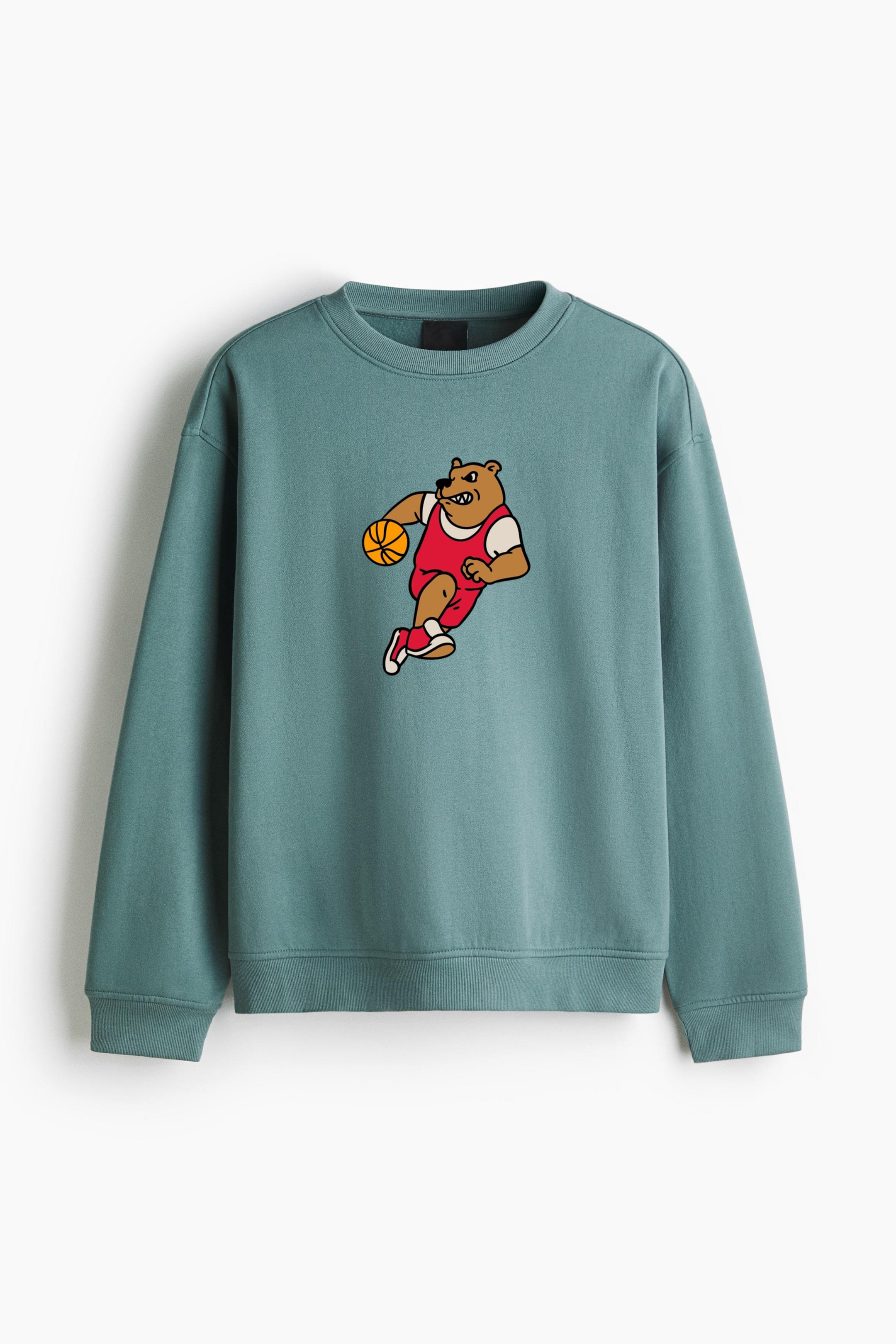 Cartoon Bear Running With A Basketball Ball Regular Fit Printed Sweatshirt - Image 4