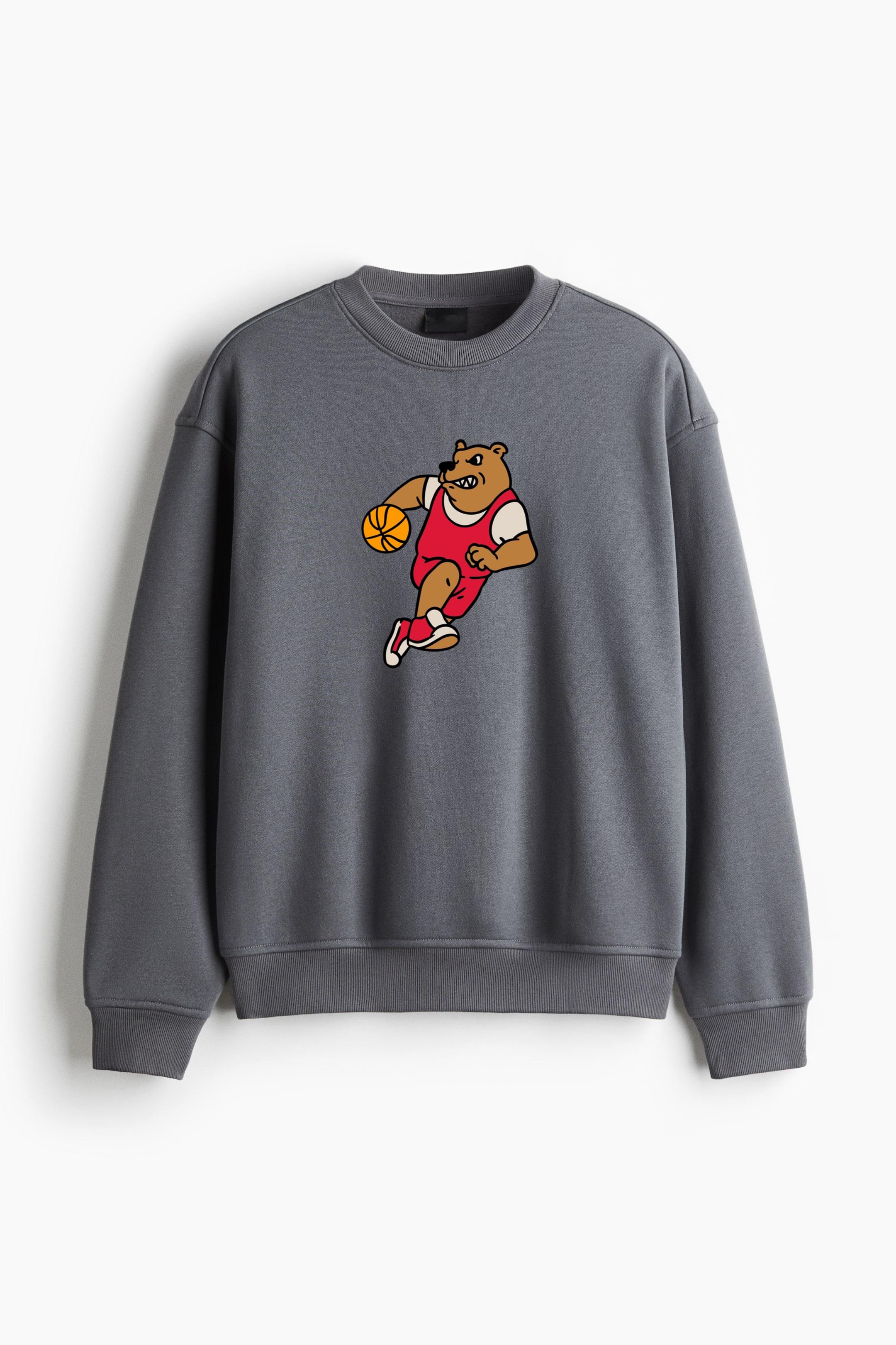 Cartoon Bear Running With A Basketball Ball Regular Fit Printed Sweatshirt