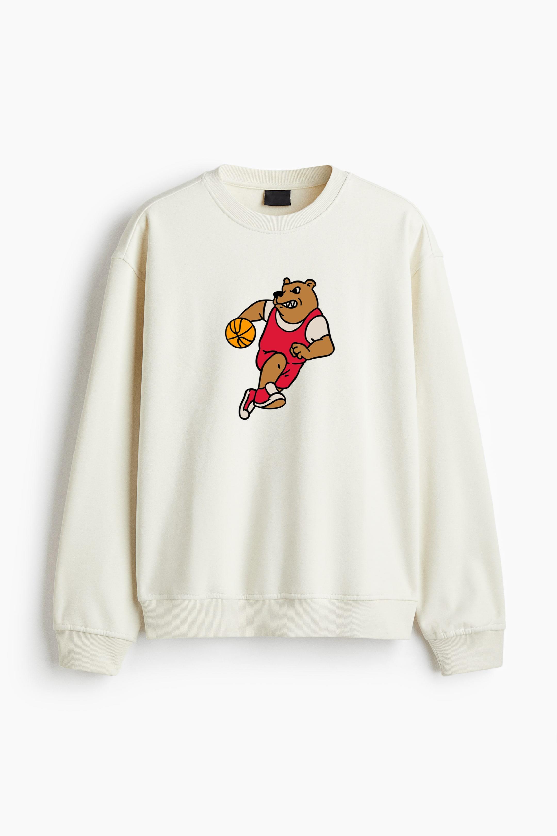 Cartoon Bear Running With A Basketball Ball Regular Fit Printed Sweatshirt - Image 3
