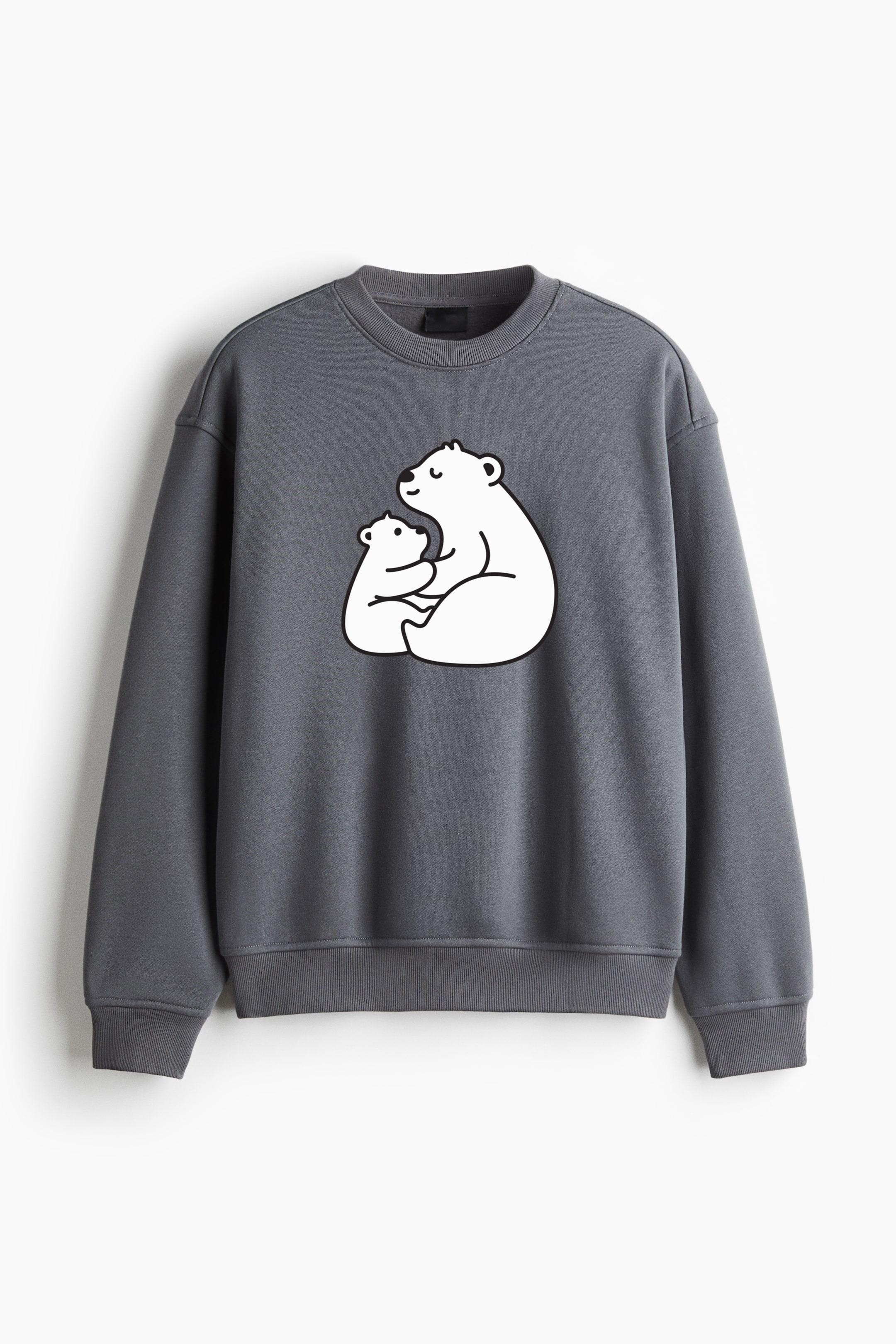Cute Polar Bear Family Design Regular Fit Printed Sweatshirt