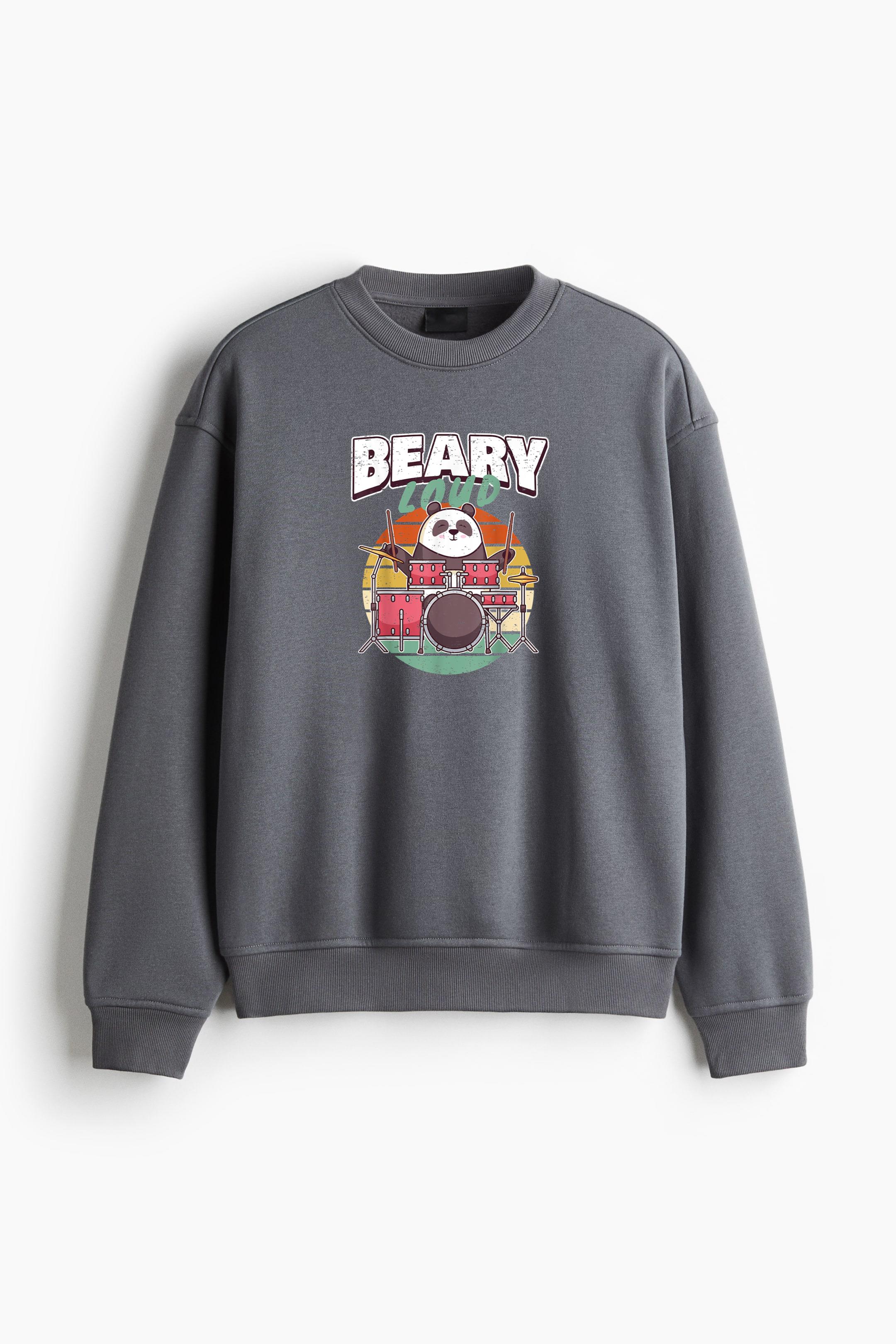 Drums Panda Bear Loud Regular Fit Printed Sweatshirt