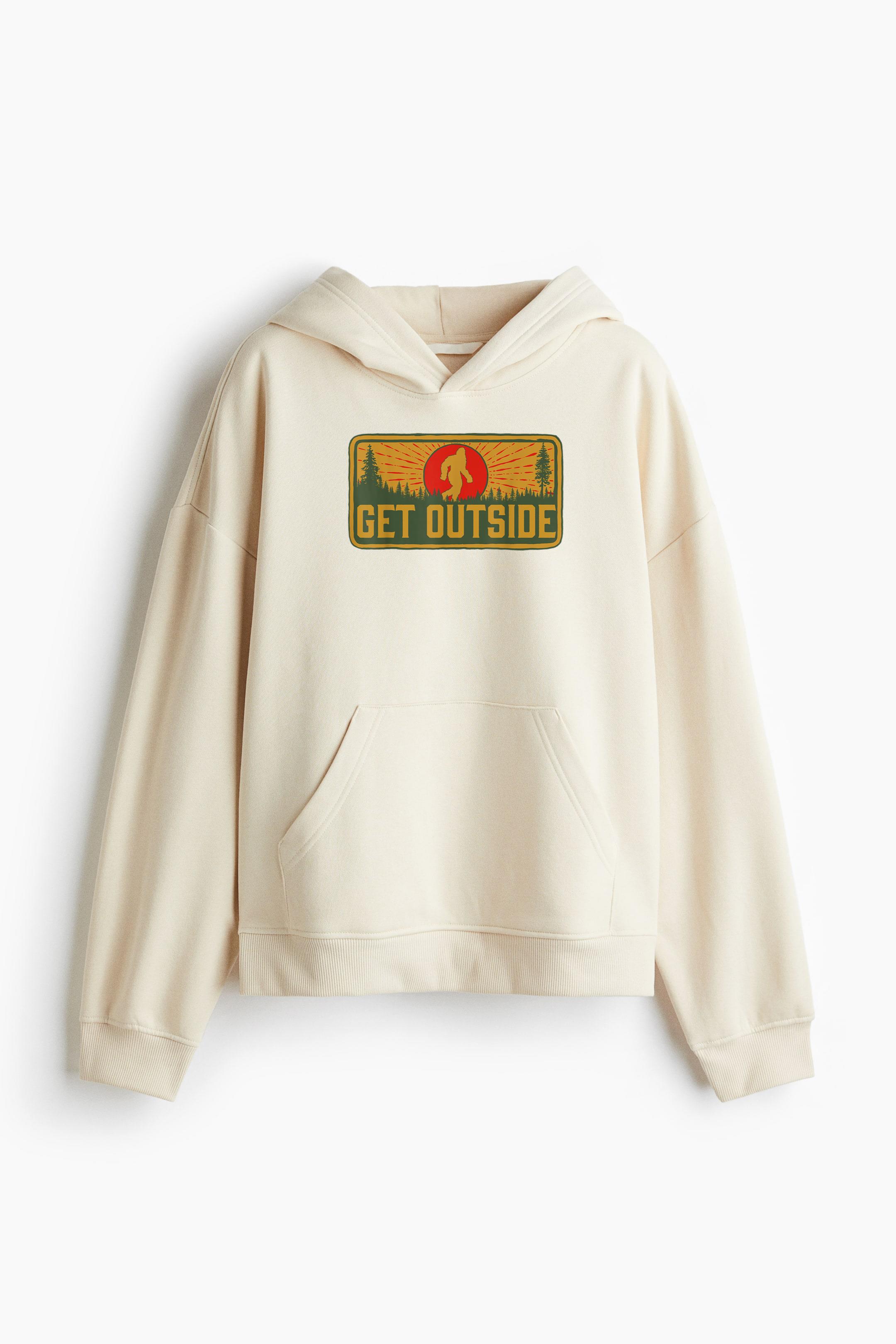 Get Outside Vintage Bigfoot Hiking Loose-Fit Printed Hoodie