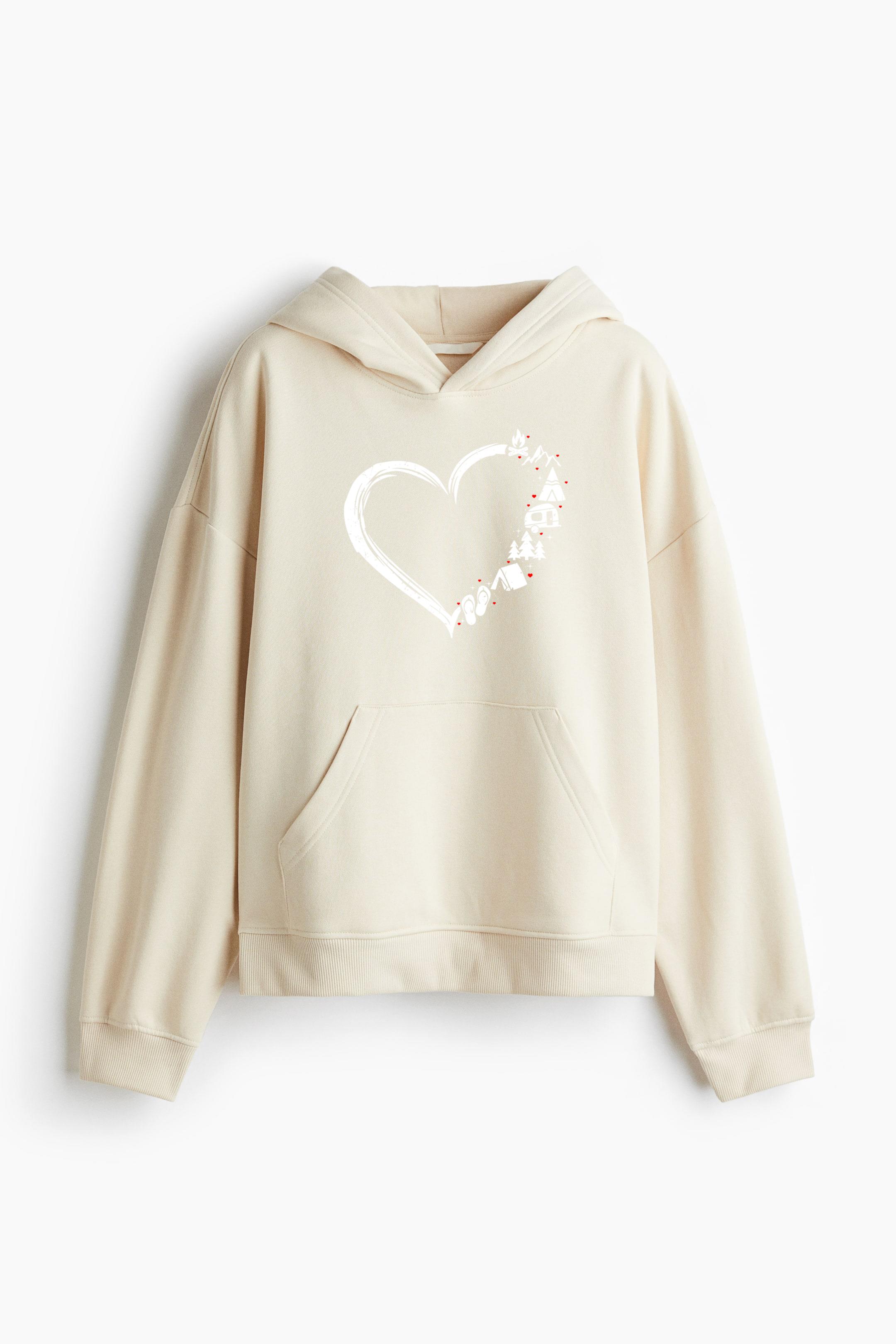Heart Camping And Hiking Loose-Fit Printed Hoodie
