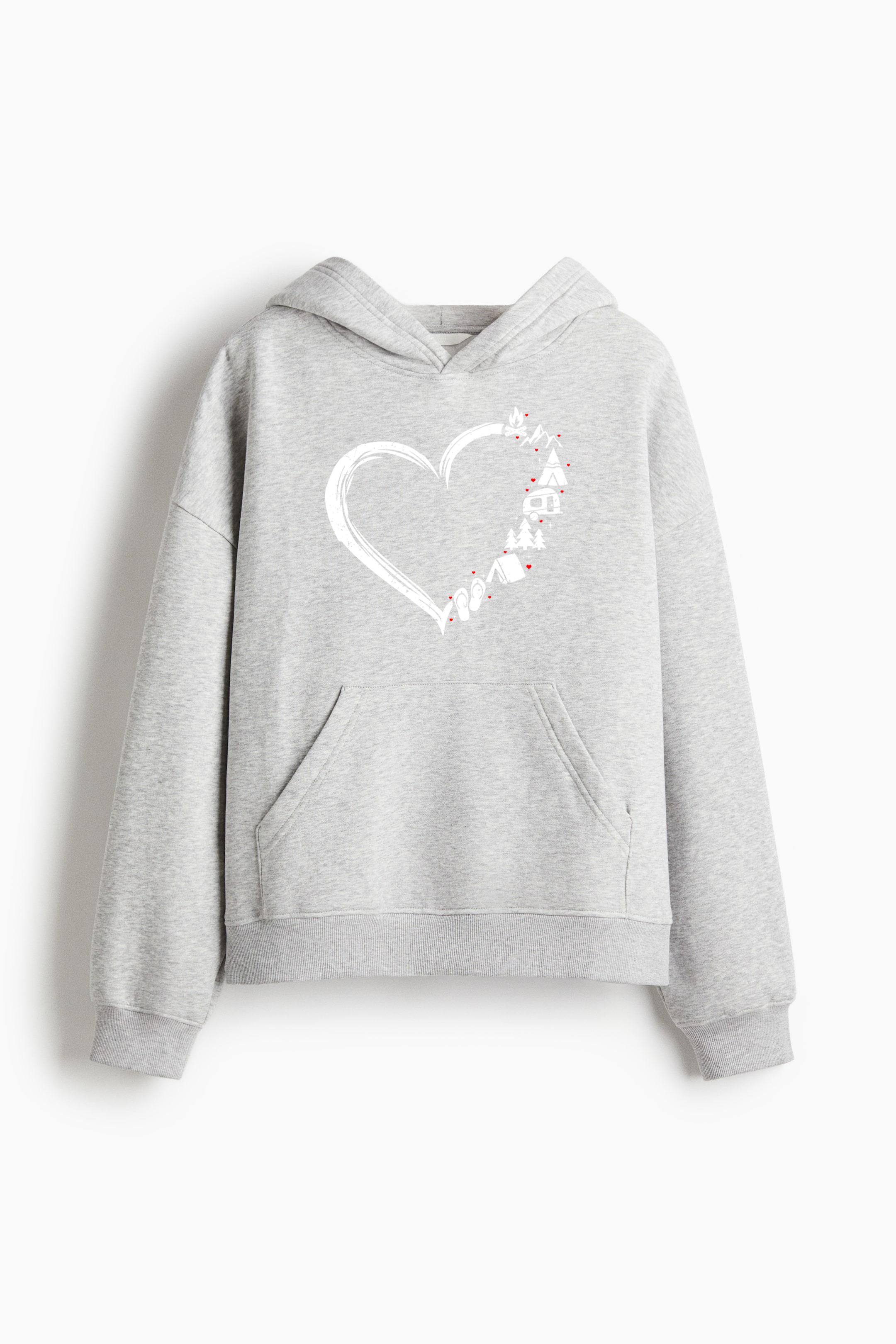 Heart Camping And Hiking Loose-Fit Printed Hoodie - Image 4