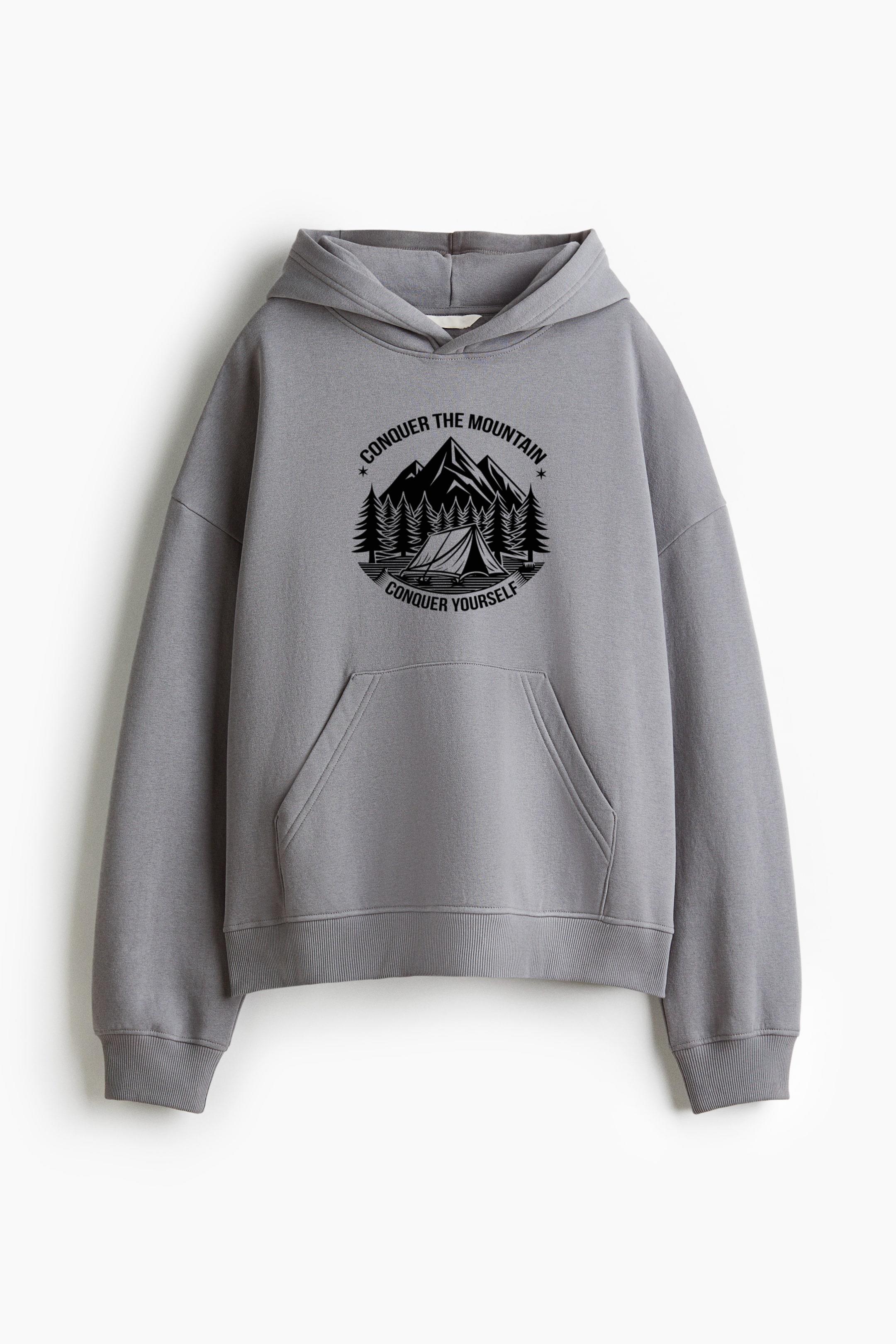 Hiker Hiking Happy Minimal Loose-Fit Printed Hoodie - Image 3
