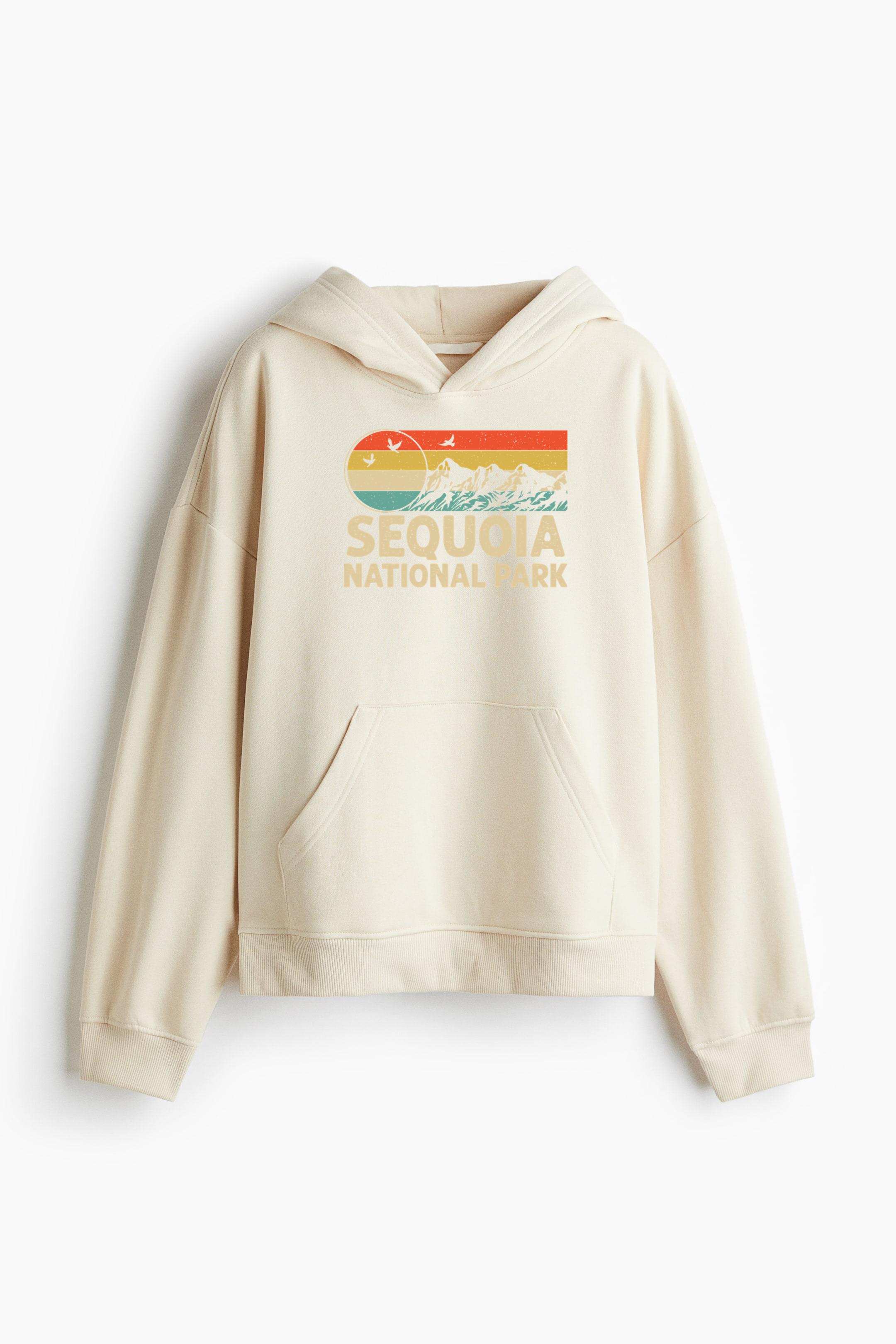 Hiking Camping Retro Style Sequoia National Park Loose-Fit Printed Hoodie