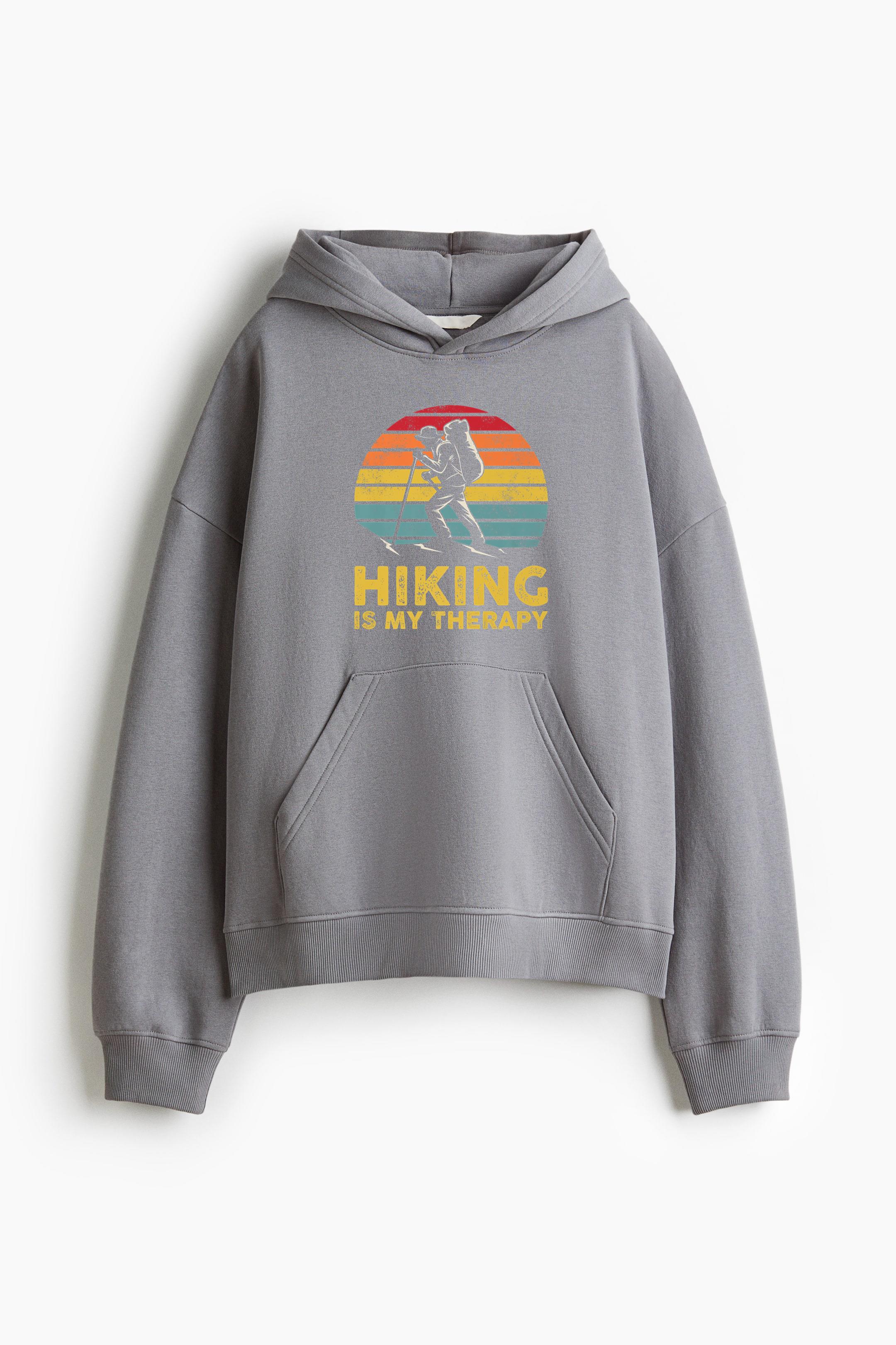 Hiking Is My Therapy Loose-Fit Printed Hoodie - Image 3
