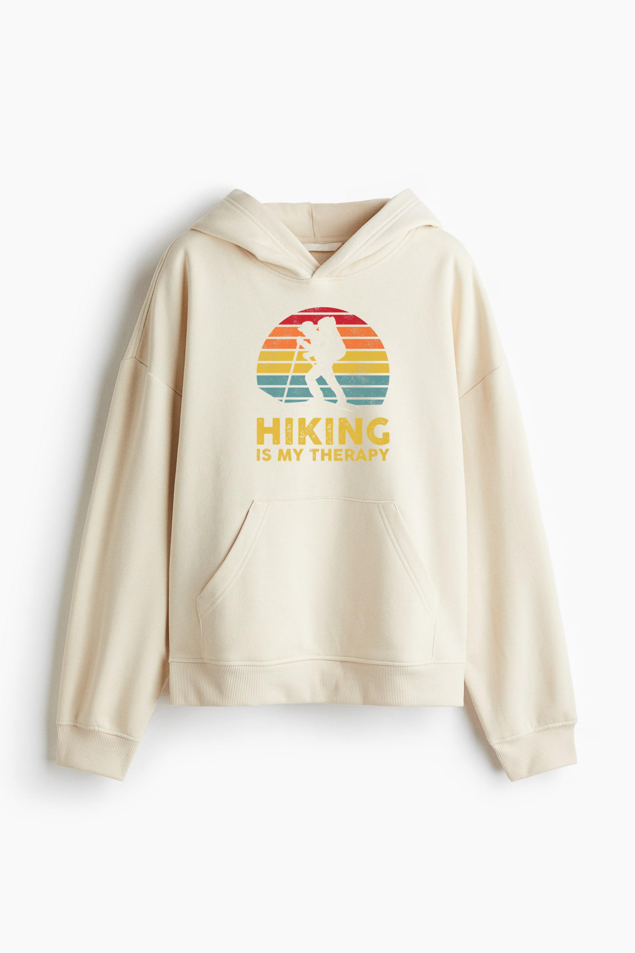 Hiking Is My Therapy Loose-Fit Printed Hoodie