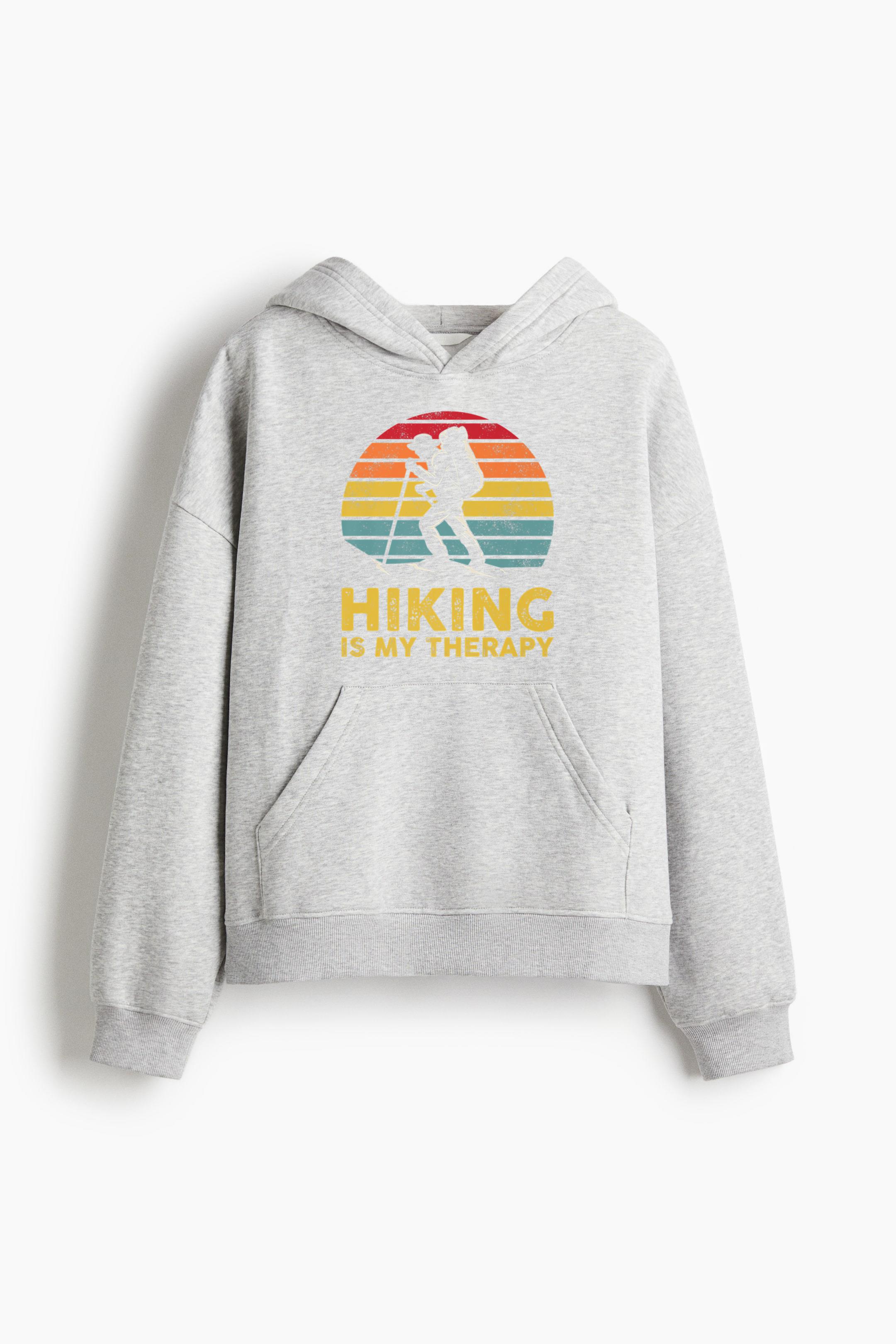 Hiking Is My Therapy Loose-Fit Printed Hoodie - Image 4
