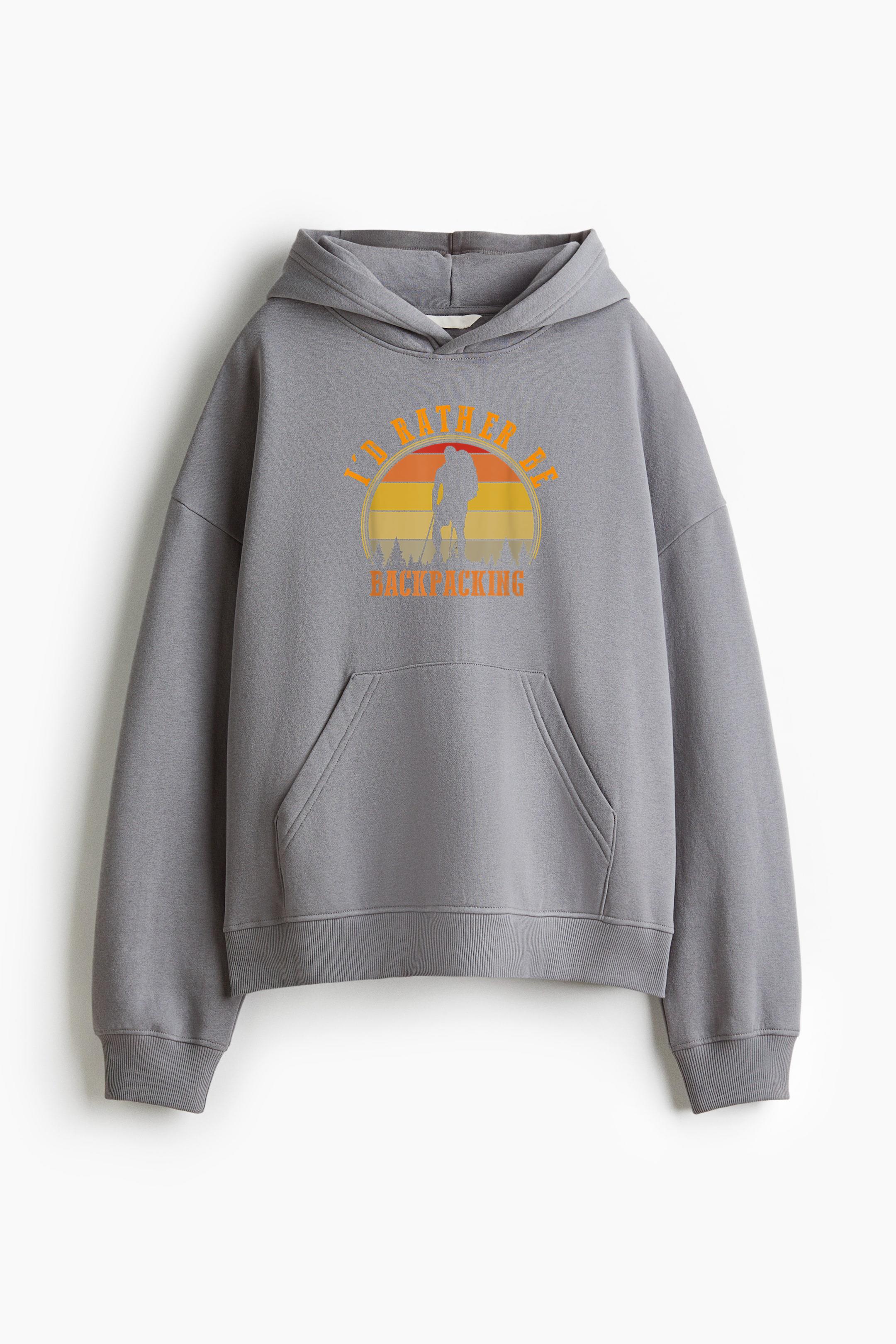 Id Rather Be Backpacking Hiking Camping Loose-Fit Printed Hoodie - Image 3