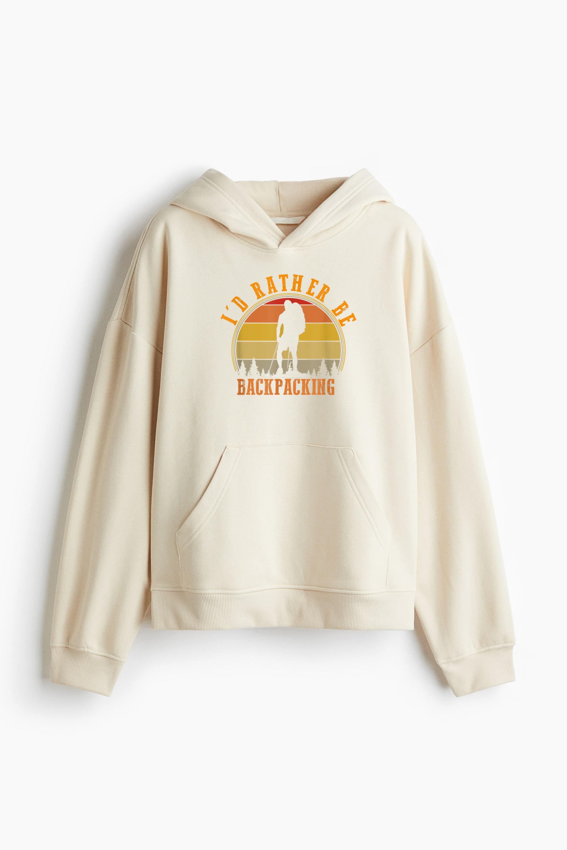 Id Rather Be Backpacking Hiking Camping Loose-Fit Printed Hoodie
