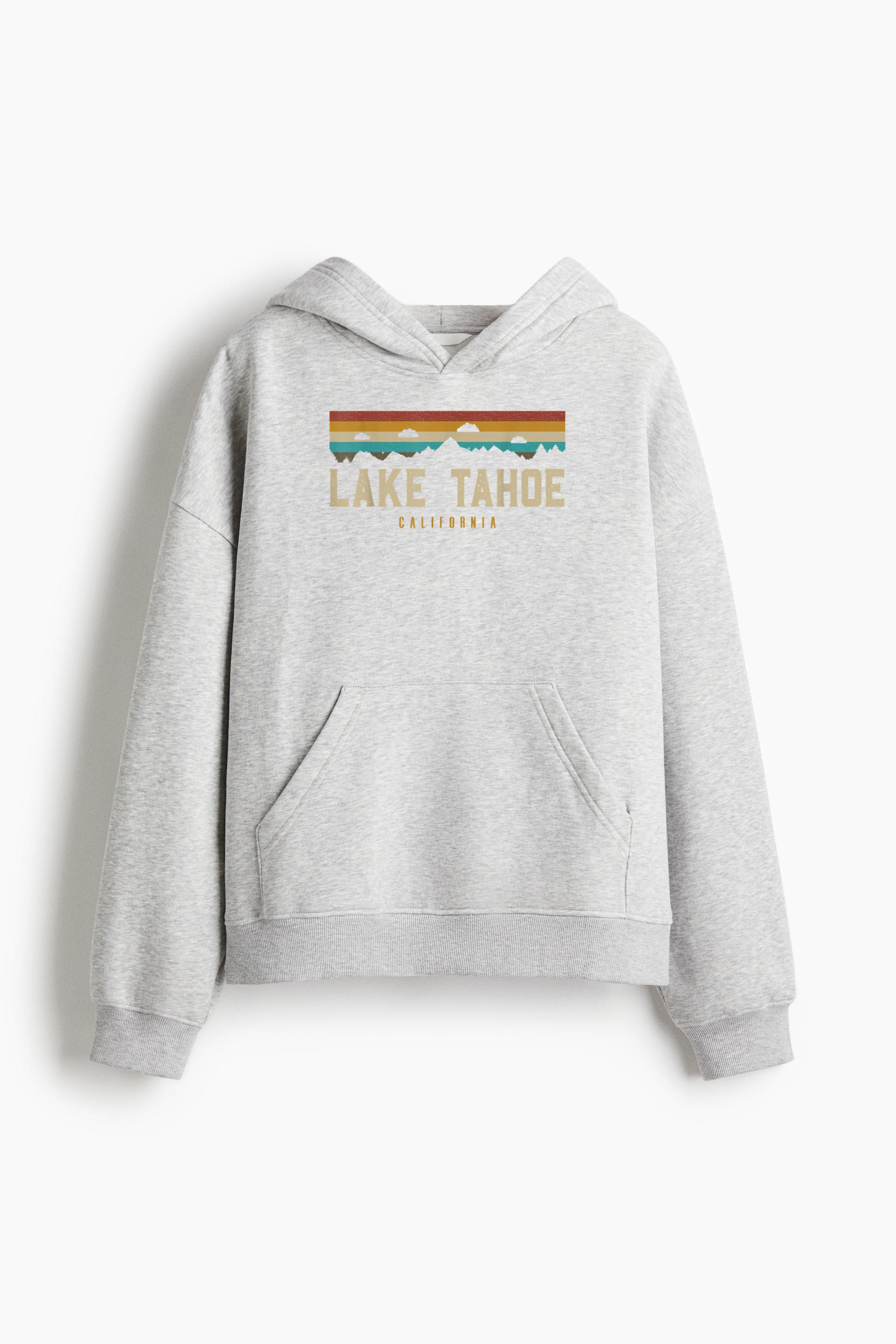 Lake Tahoe Vintage Mountains Hiking Camping California Loose-Fit Printed Hoodie - Image 4