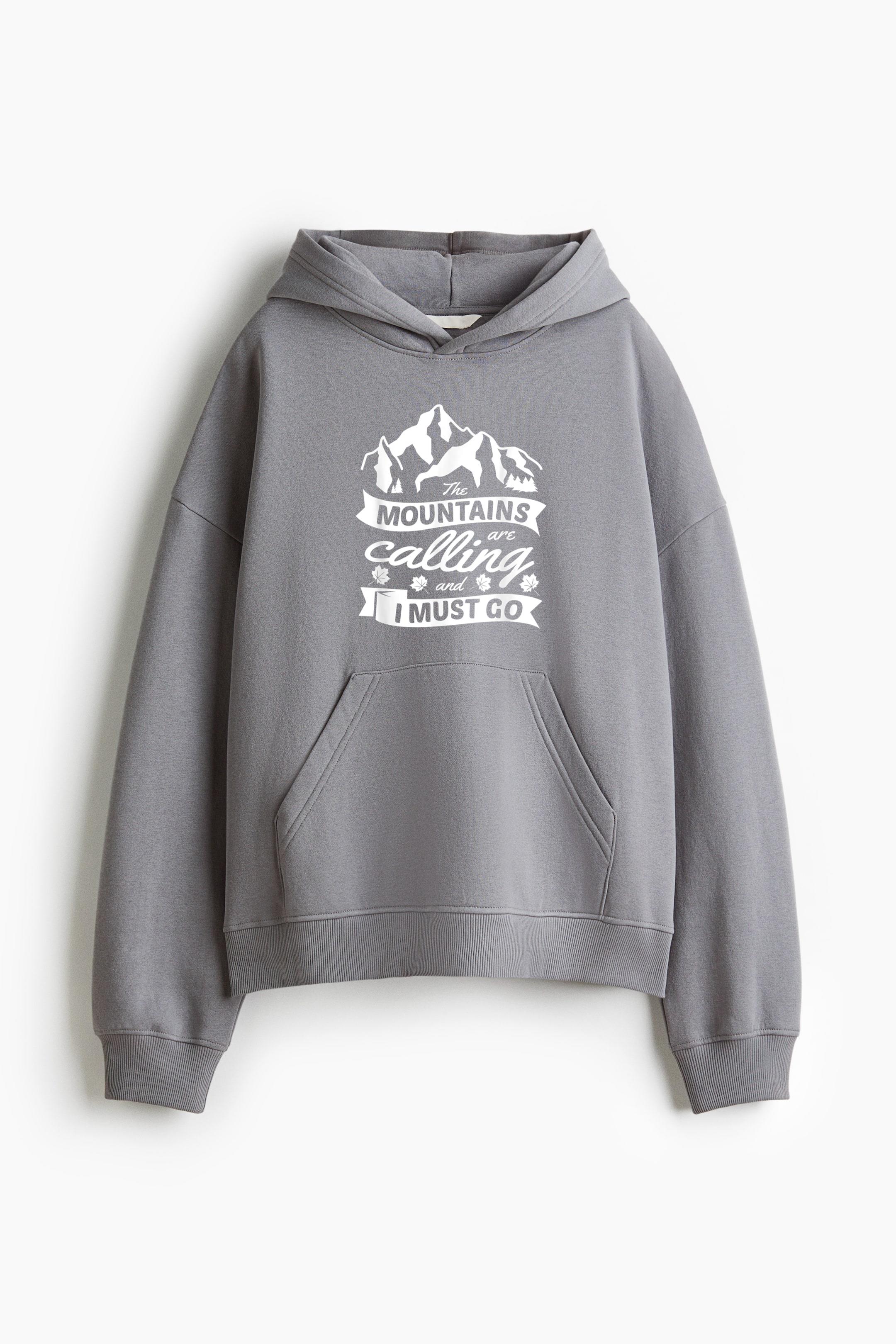 Mountains Are Calling Hiking Camping Loose-Fit Printed Hoodie - Image 3