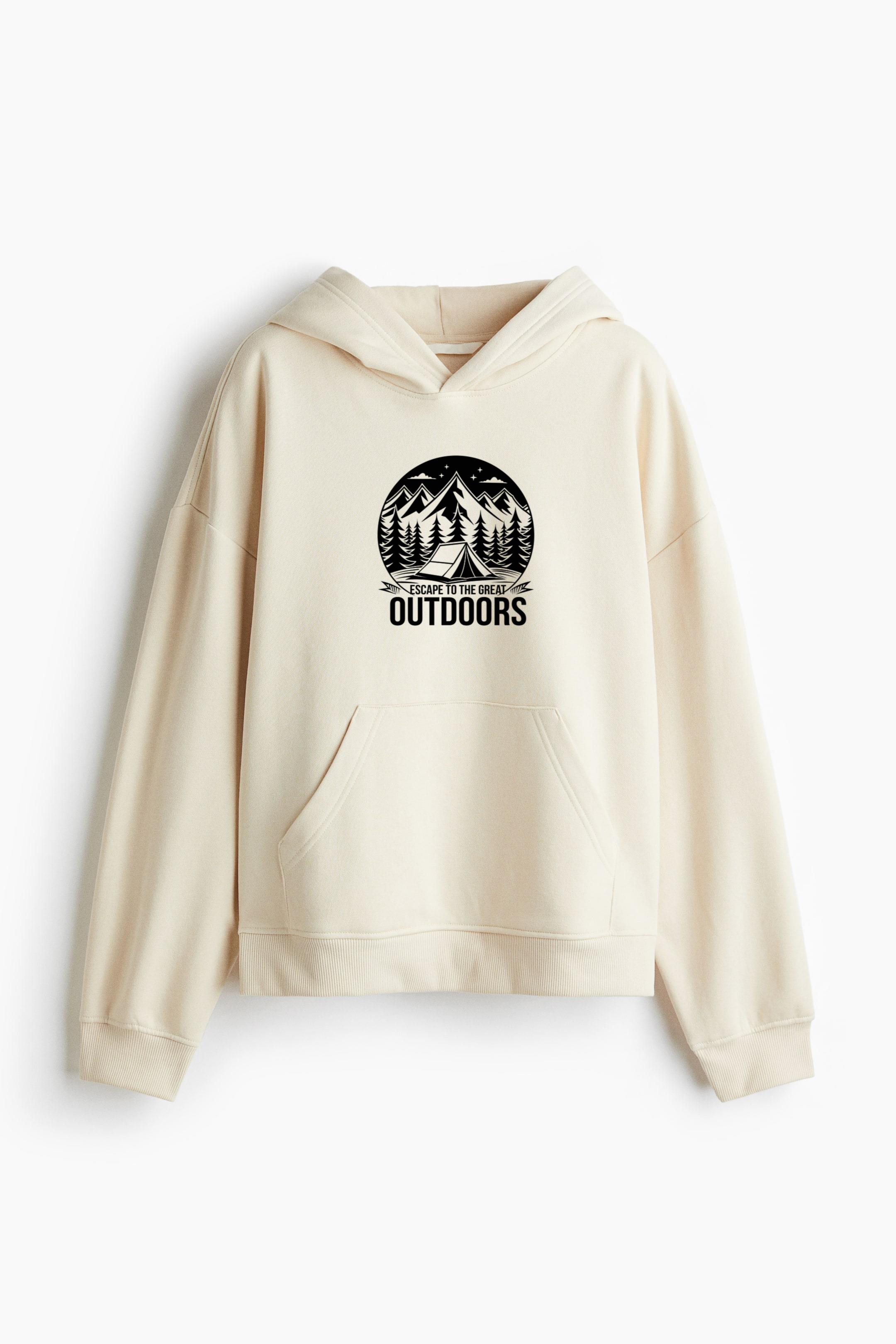 Nature Hiking Focused Flat Loose-Fit Printed Hoodie