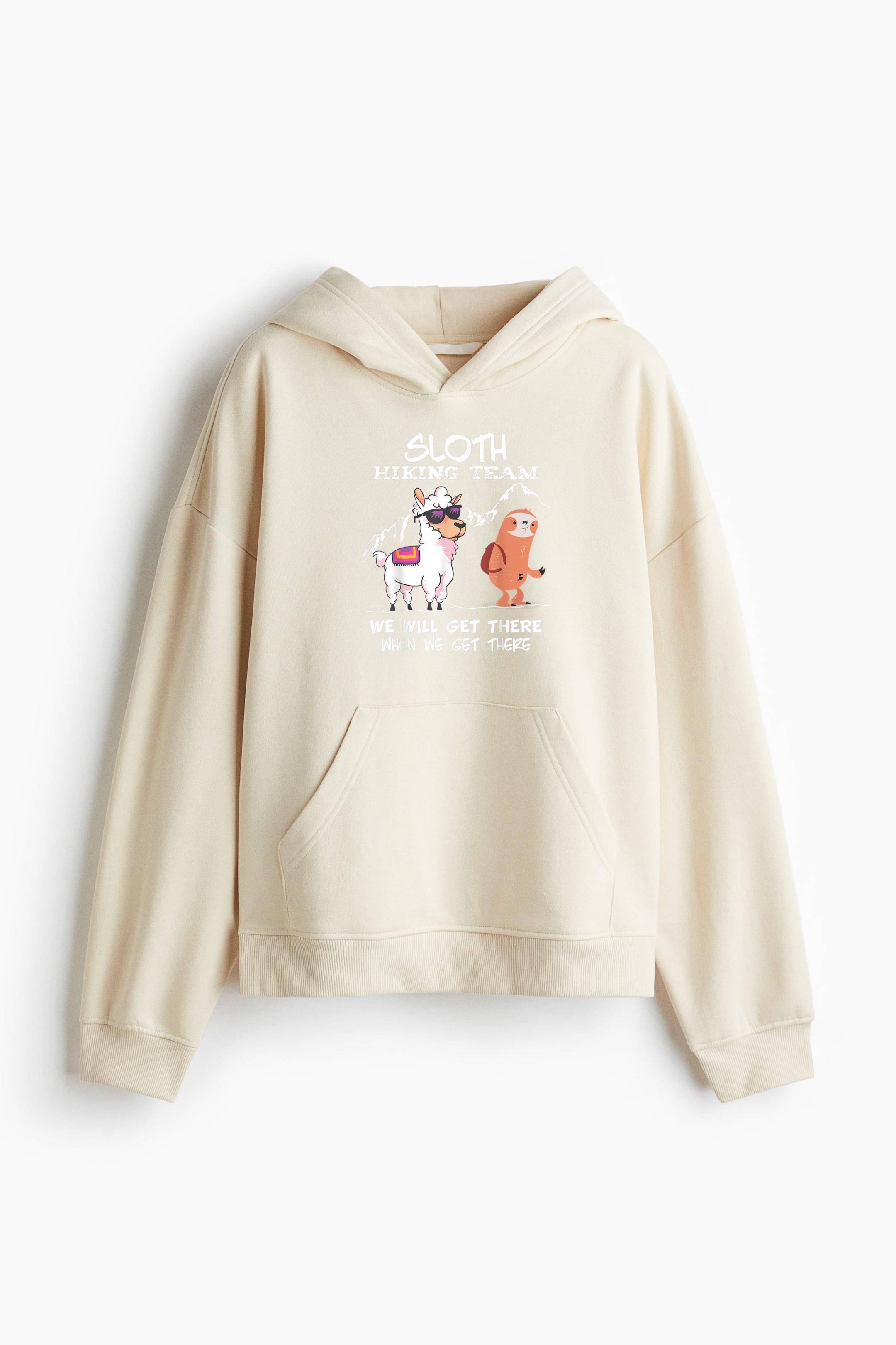 Sloth Hiking Team Loose-Fit Printed Hoodie