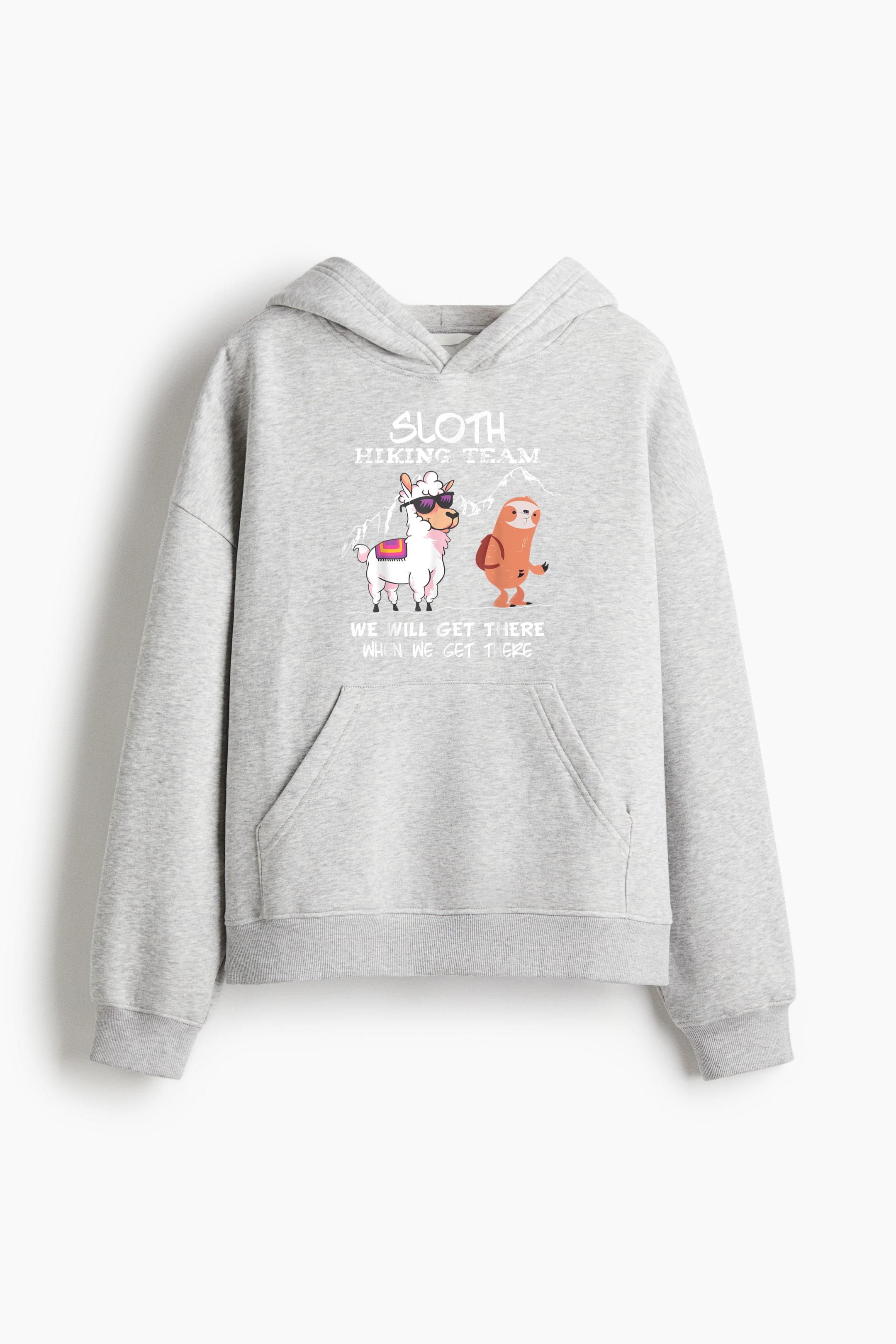 Sloth Hiking Team Loose-Fit Printed Hoodie - Image 4