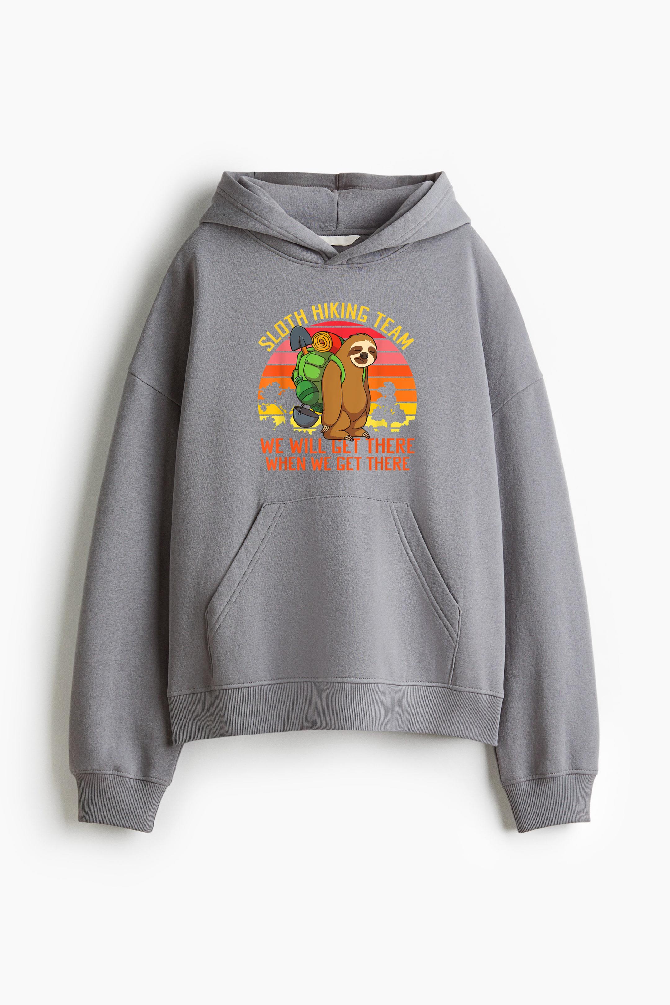 Sloth Hiking Team Well Get There When We Get There Loose-Fit Printed Hoodie - Image 3
