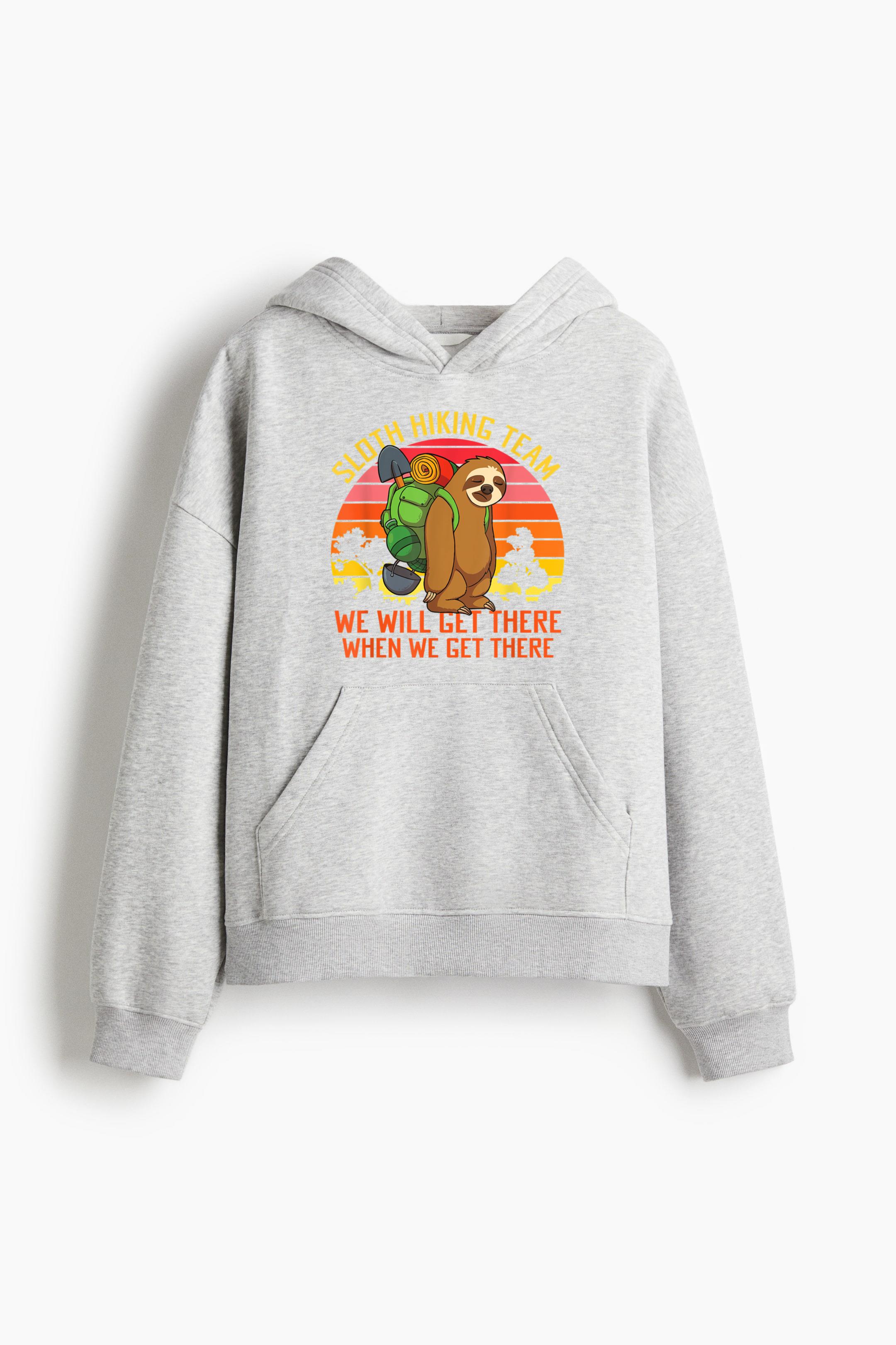 Sloth Hiking Team Well Get There When We Get There Loose-Fit Printed Hoodie - Image 4