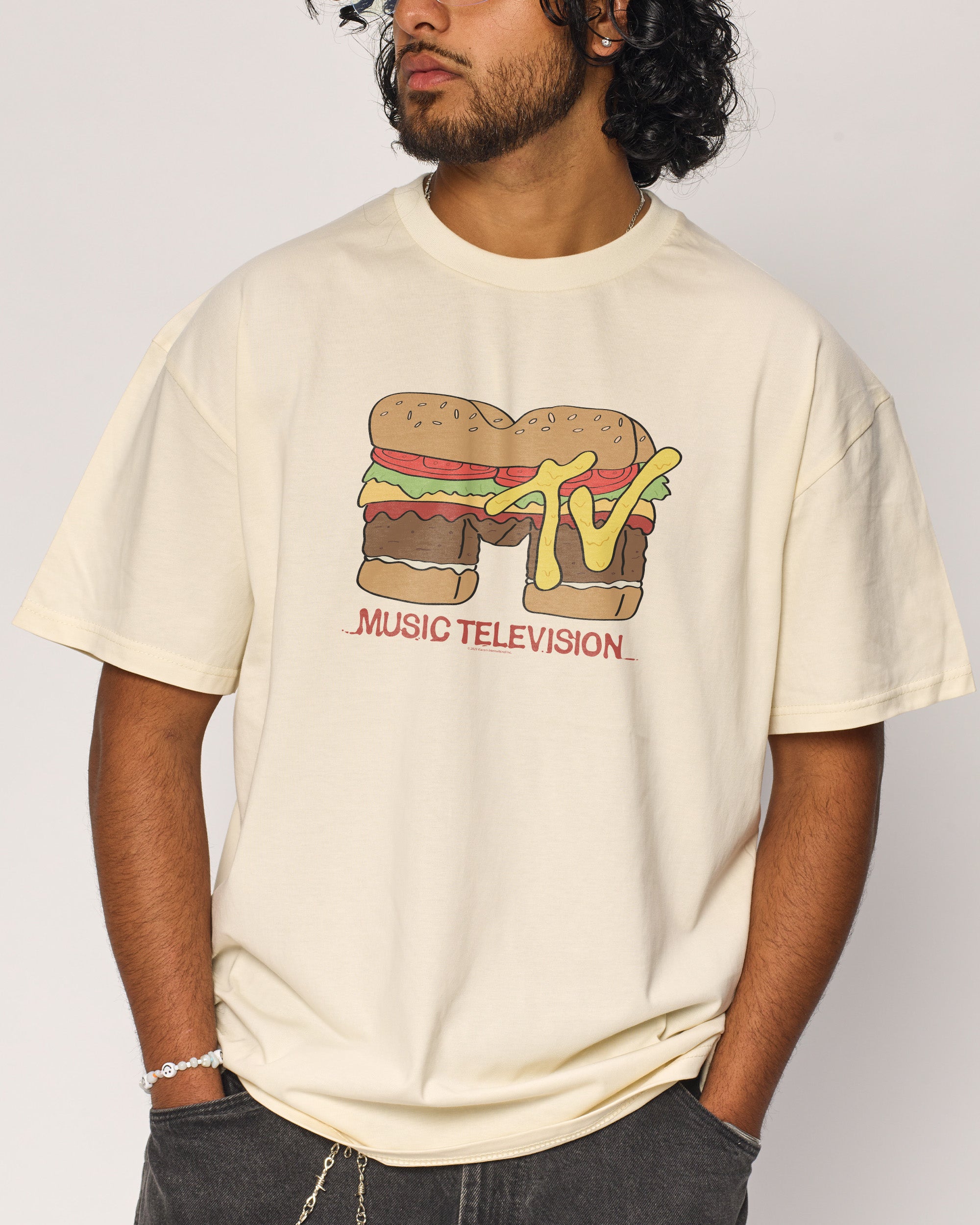 Burger MTV Logo Oversized Graphic Tee - Unisex 100% Combed Cotton Heavyweight
