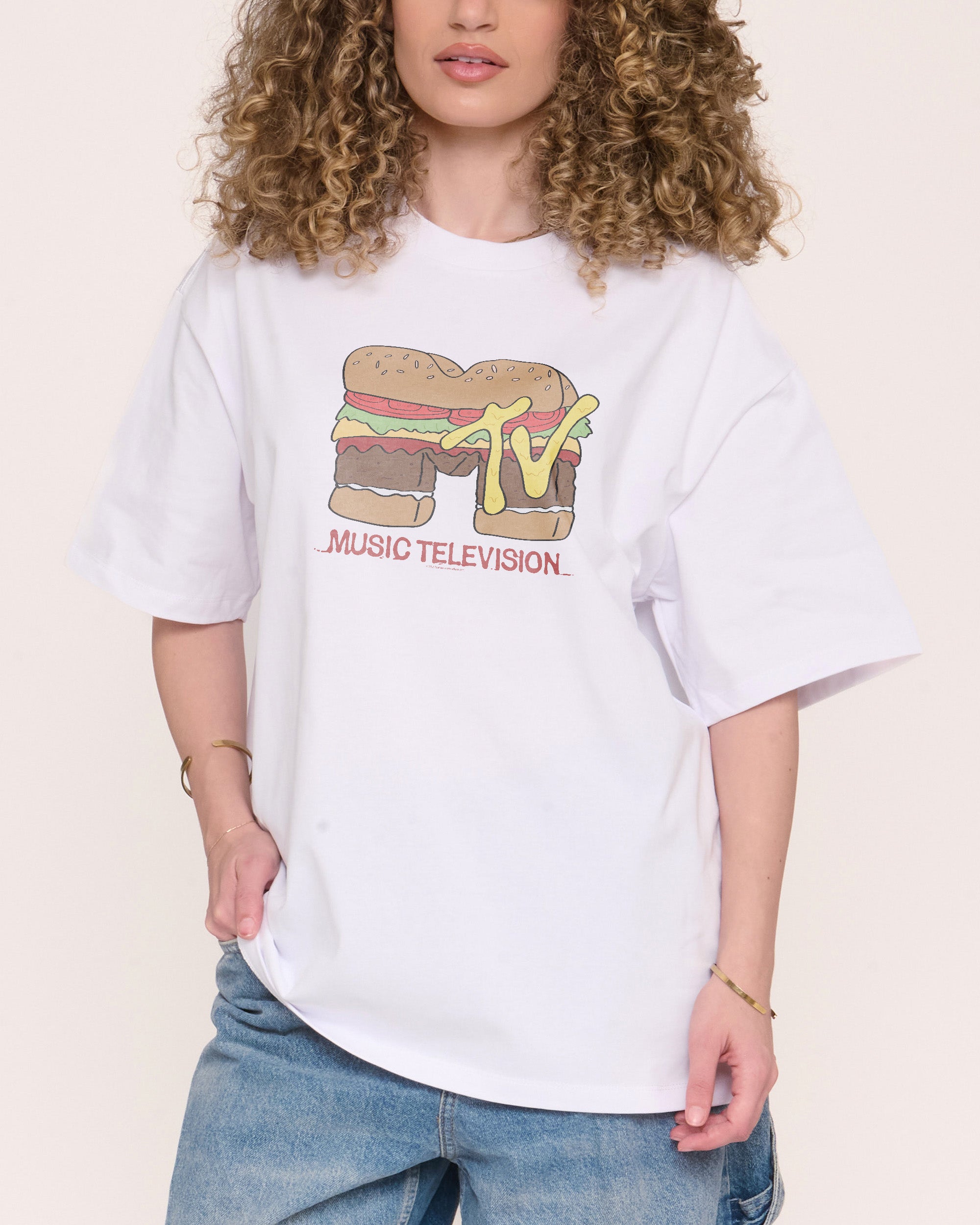 Burger MTV Logo Oversized Graphic Tee - Unisex 100% Combed Cotton Heavyweight