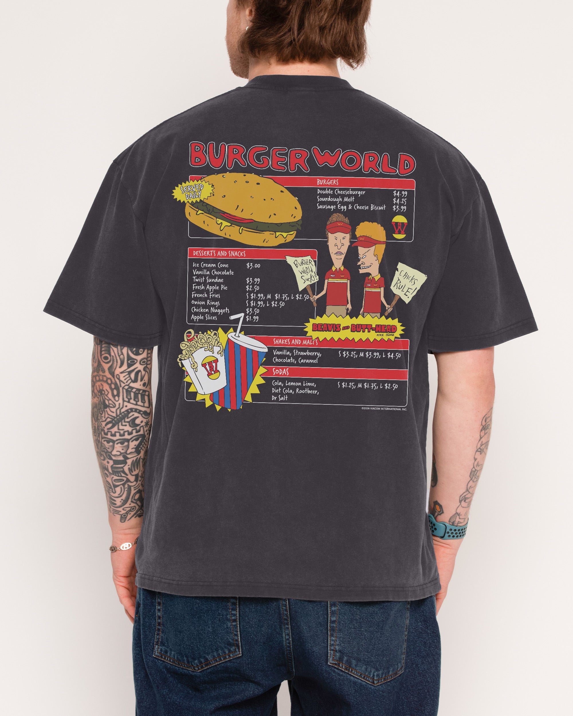 Burger World Oversized Graphic Tee - Beavis and Butt-Head Collab, Unisex 100% Combed Cotton