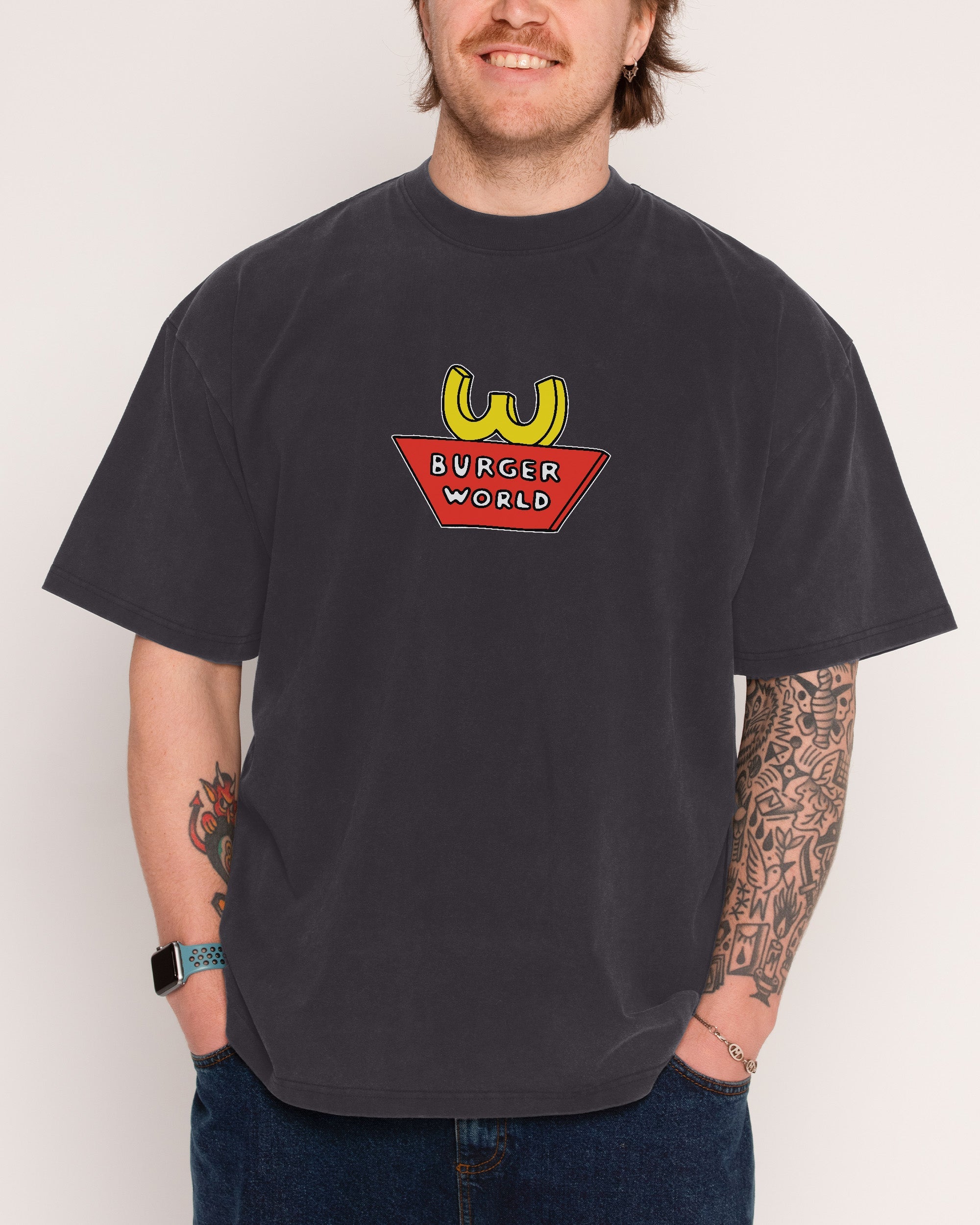 Burger World Oversized Graphic Tee - Beavis and Butt-Head Collab, Unisex 100% Combed Cotton