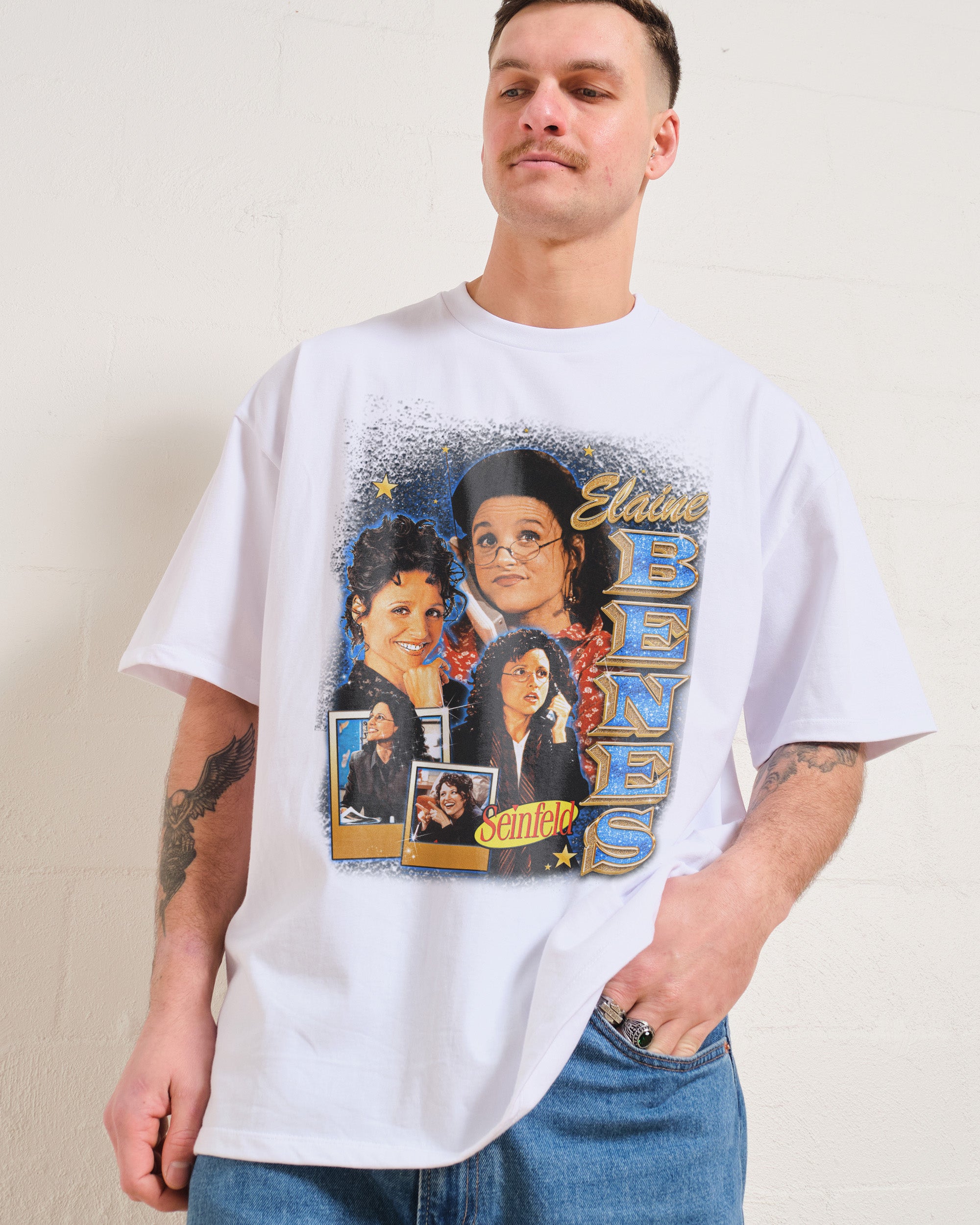 Elaine Benes Oversized Graphic Tee - Seinfeld Collab Unisex 90s Boxy Fit Heavyweight Cotton