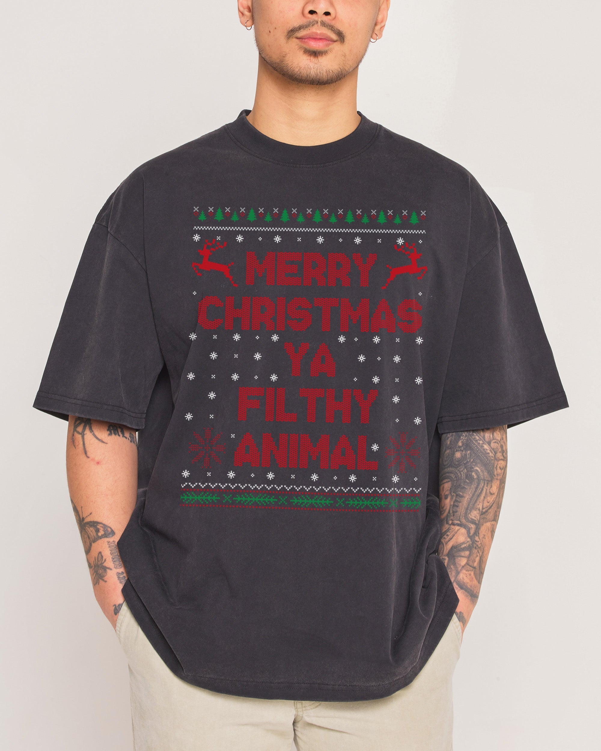 Merry Christmas Ya Filthy Animals Oversized Graphic T-Shirt - Unisex 90s Boxy Fit