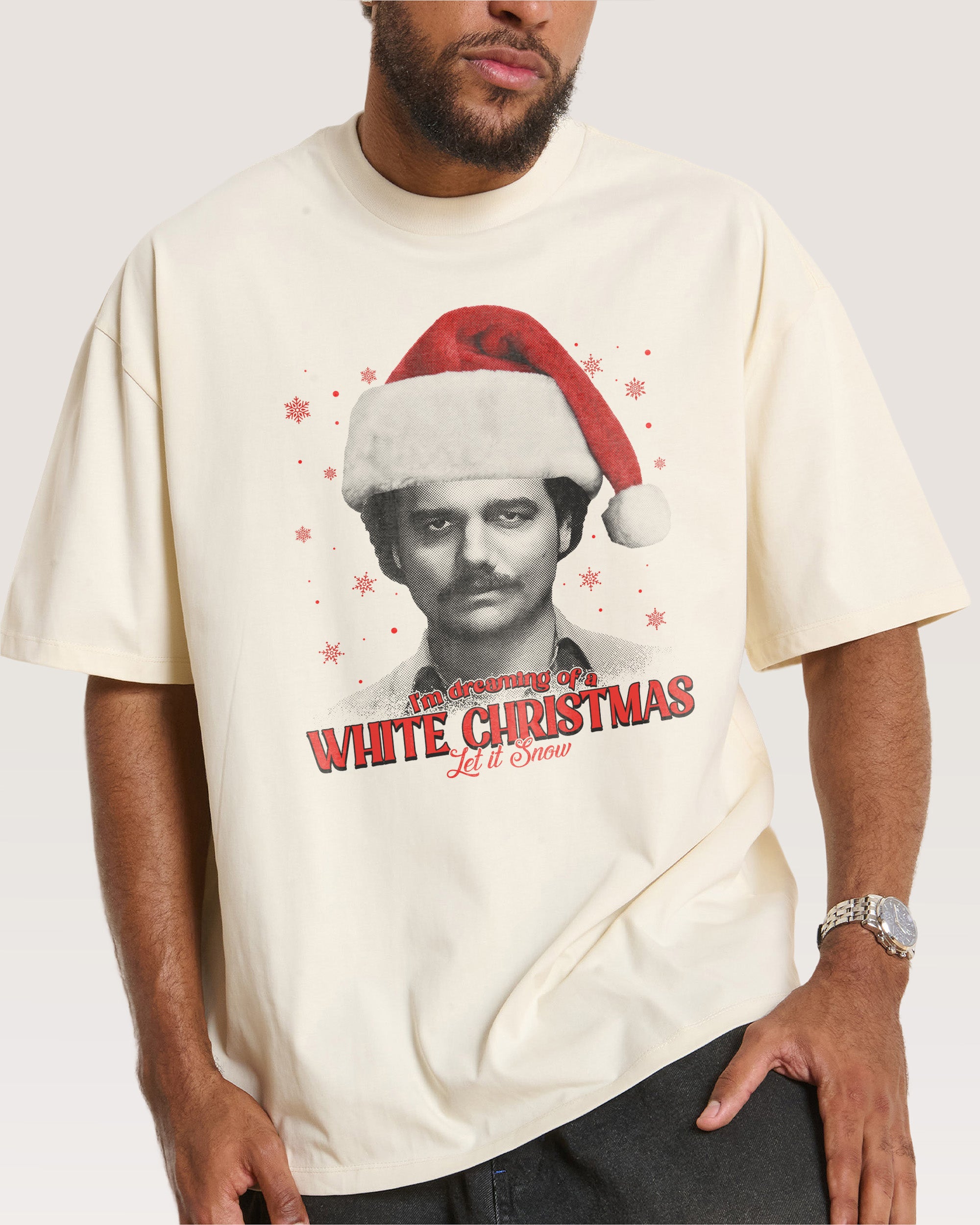 White Christmas Oversized Graphic Tee - 90s Boxy Fit Heavyweight 100% Combed Cotton