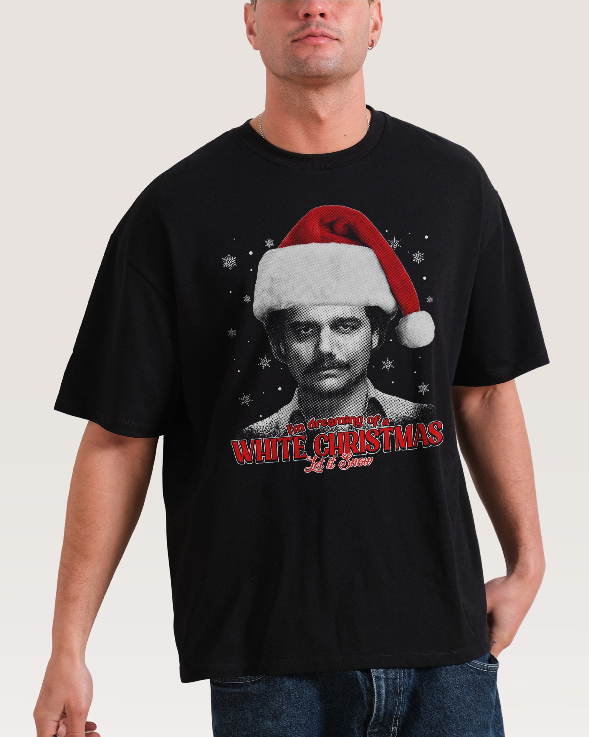 White Christmas Oversized Graphic Tee - 90s Boxy Fit Heavyweight 100% Combed Cotton