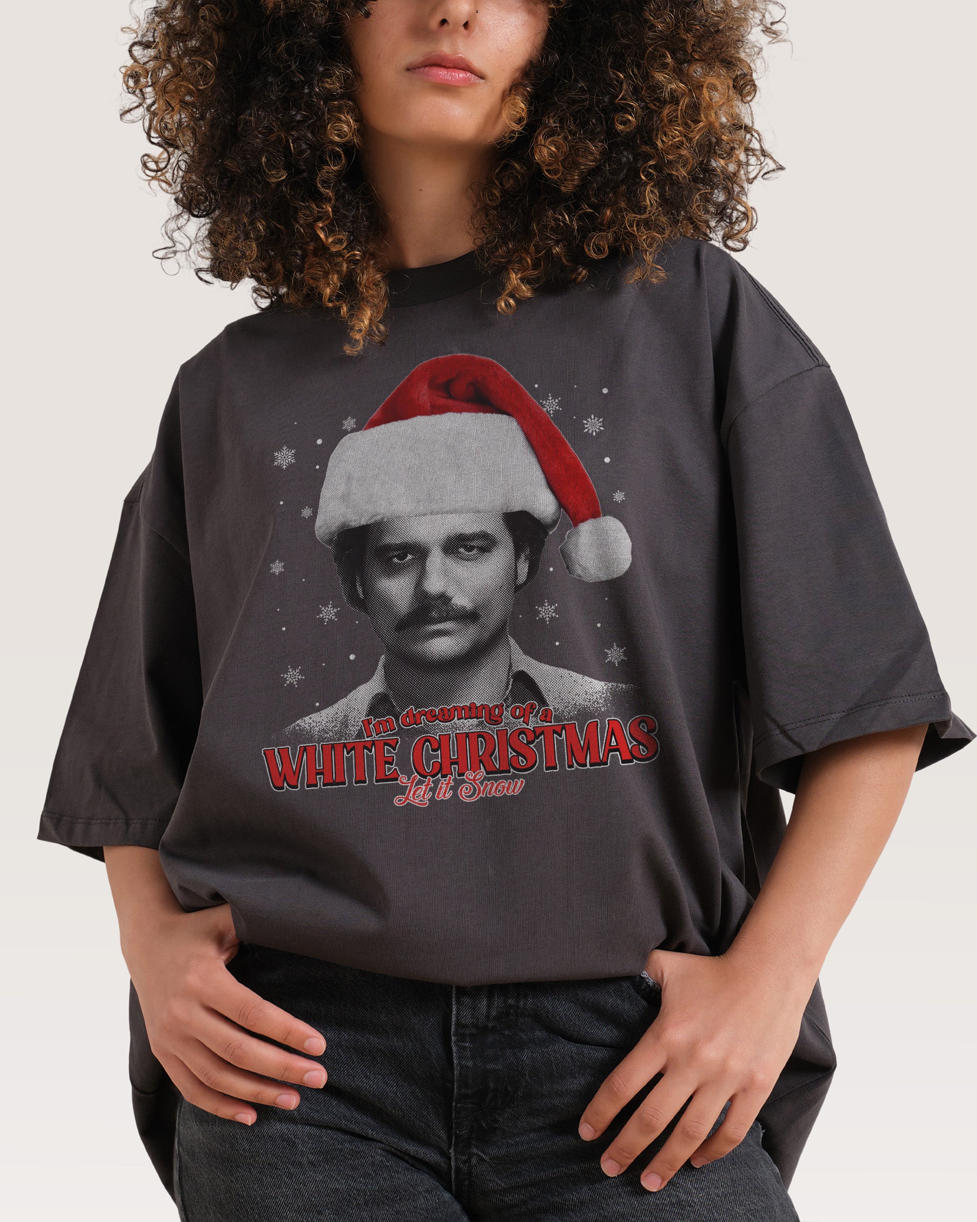 White Christmas Oversized Graphic Tee - 90s Boxy Fit Heavyweight 100% Combed Cotton