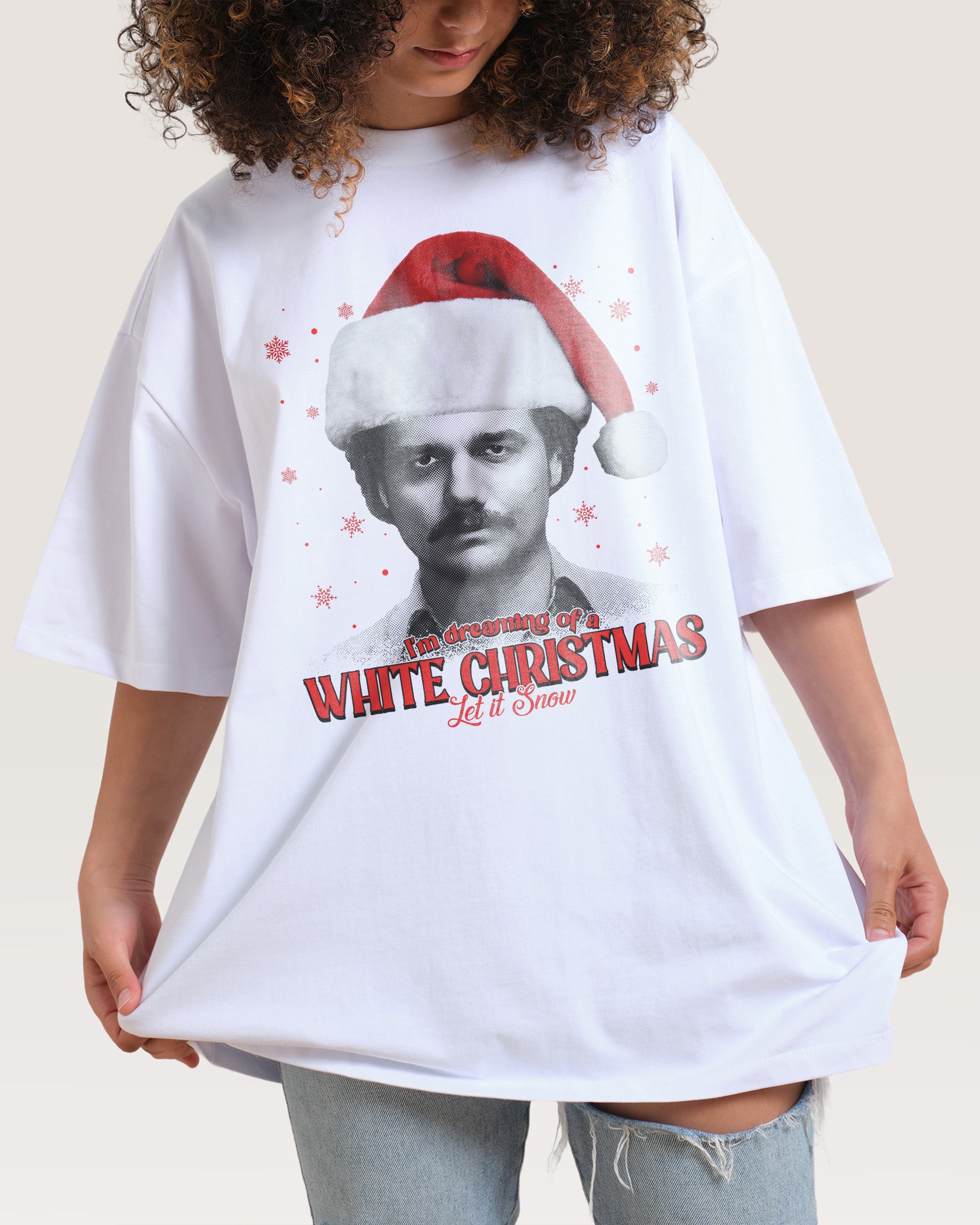 White Christmas Oversized Graphic Tee - 90s Boxy Fit Heavyweight 100% Combed Cotton