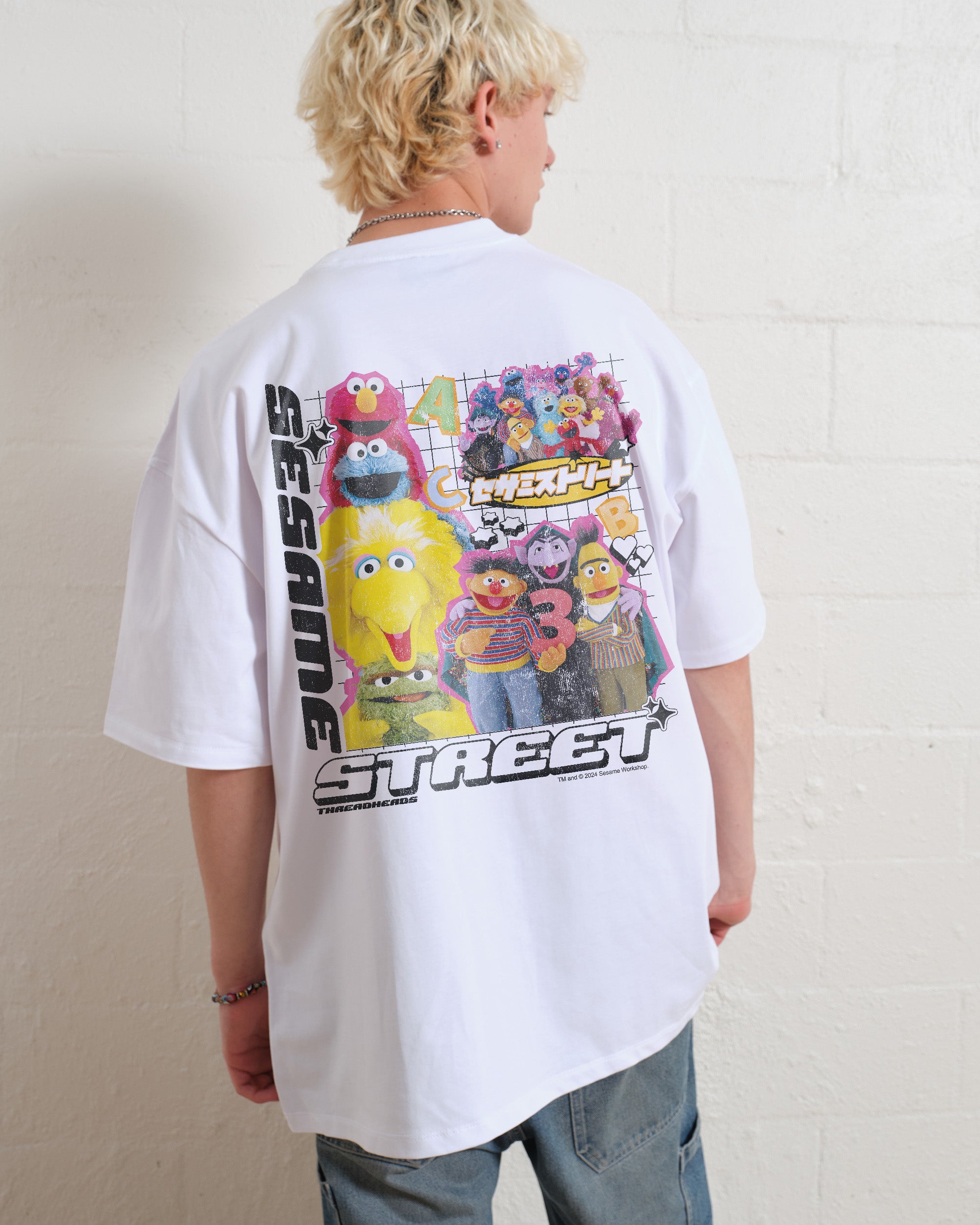 Y2K Sesame Street Oversized Graphic Tee - Unisex 90s Boxy Fit 100% Combed Cotton